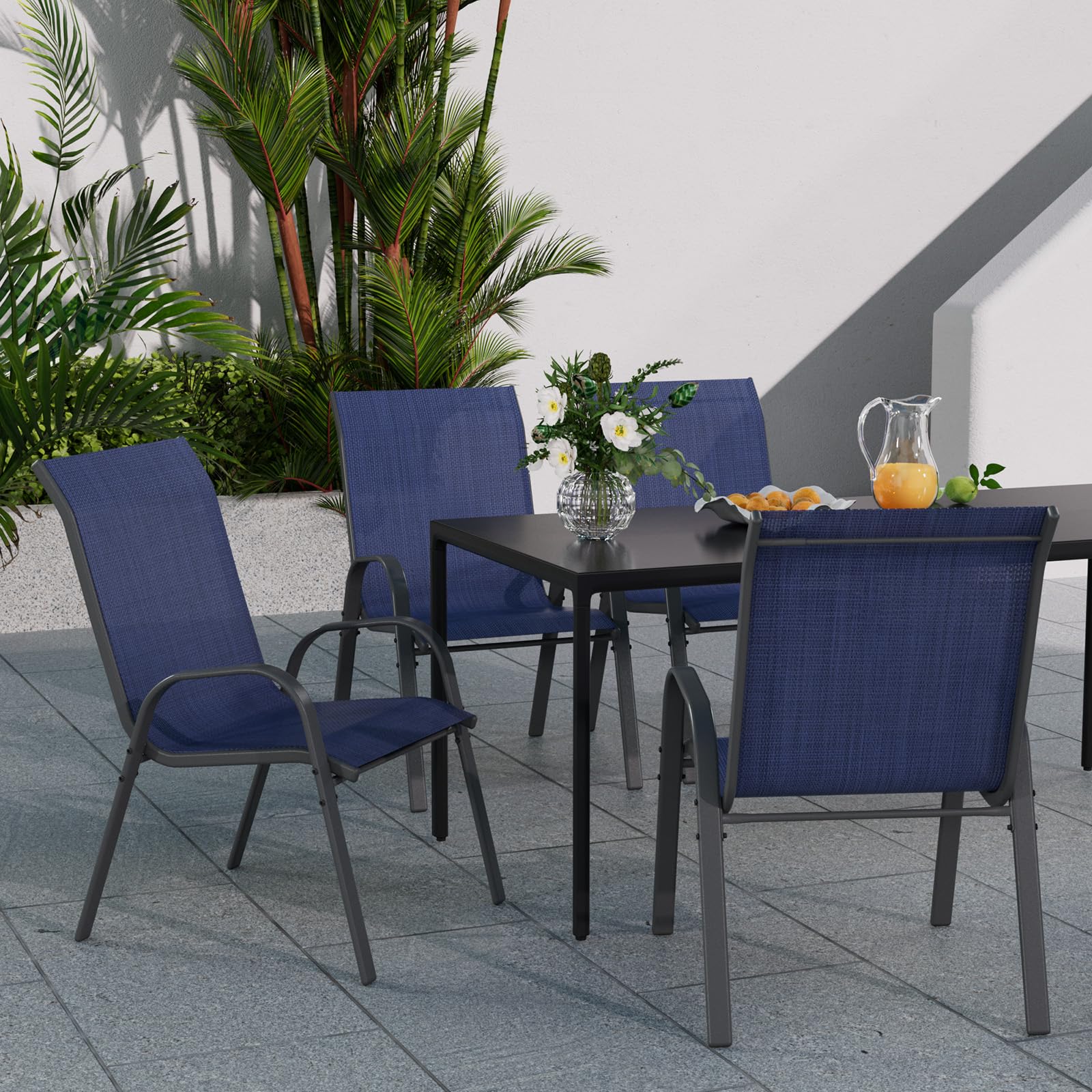 4-Piece Patio Dining Chairs Set - Weather-Resistant Outdoor Stackable High Back Chairs for Backyard, Porch, Garden & Pool - Perfect for Outdoor Entertaining & Relaxation (Blue)