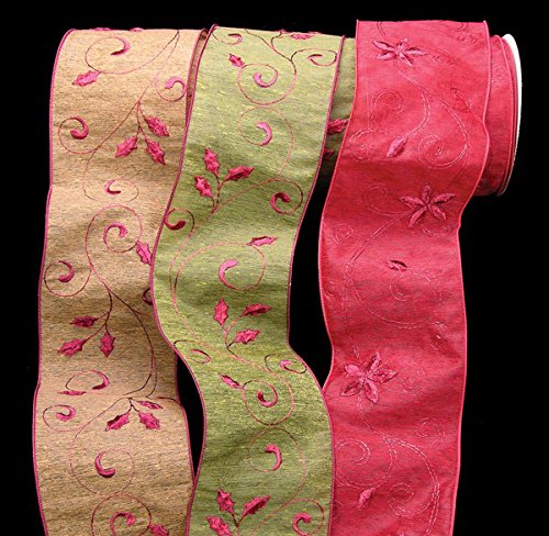 Candy Apple Red Swirling Flowers Wired Satin Craft Ribbon - 4 Inch x 10 Yards for Gift Wrapping, DIY Crafts, Wedding Decorations & Party Favors
