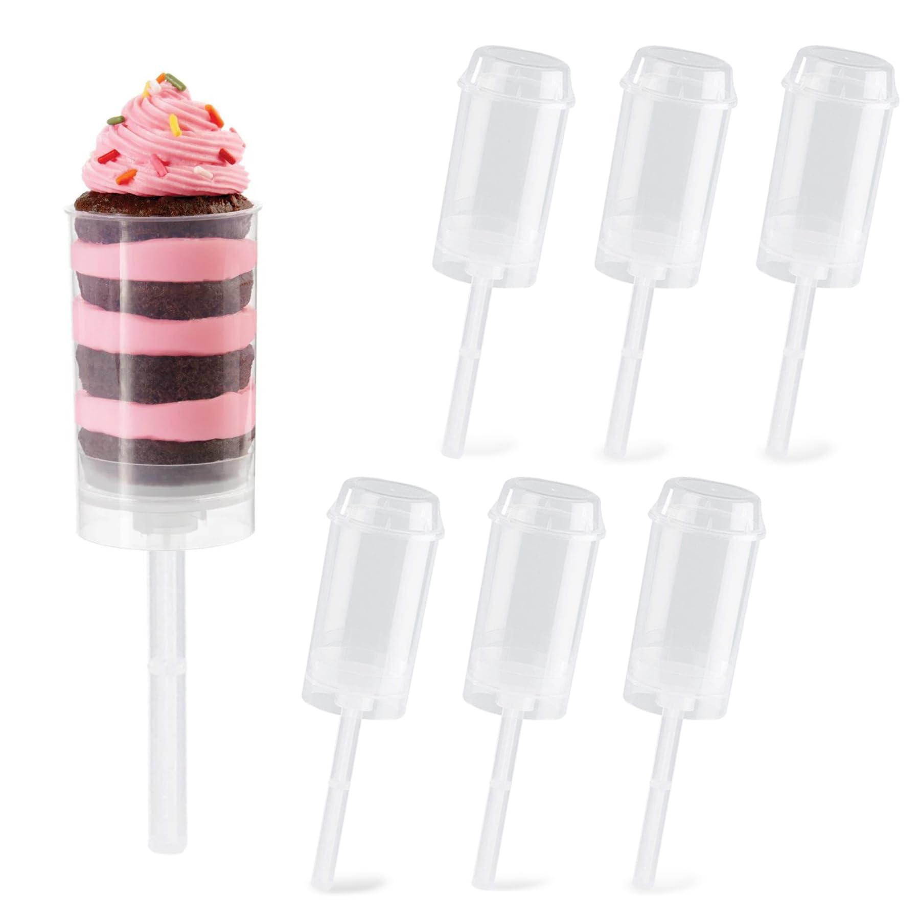 TORMEN 6 Pack Round Clear Push-Up Cake Pop Containers with Lids, Base & Sticks - Perfect for Wedding Favors, Birthday Parties & Dessert Displays