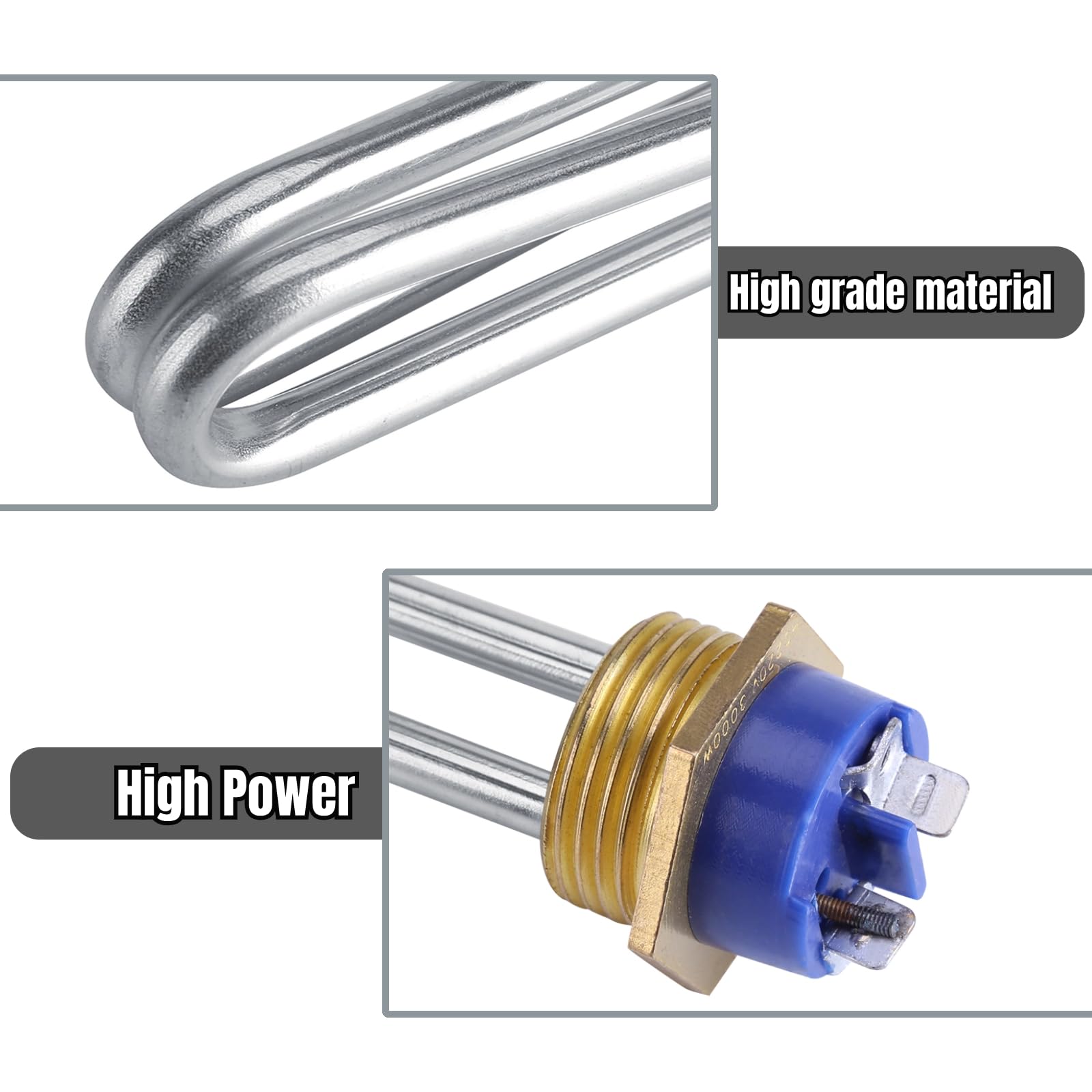 Stainless Steel Immersion Water Heater - Submersible Electric Heating Element with Copper Thread Head for Hot Water Tanks, Buckets & Portable Heating | DIY, Camping, Emergency Use