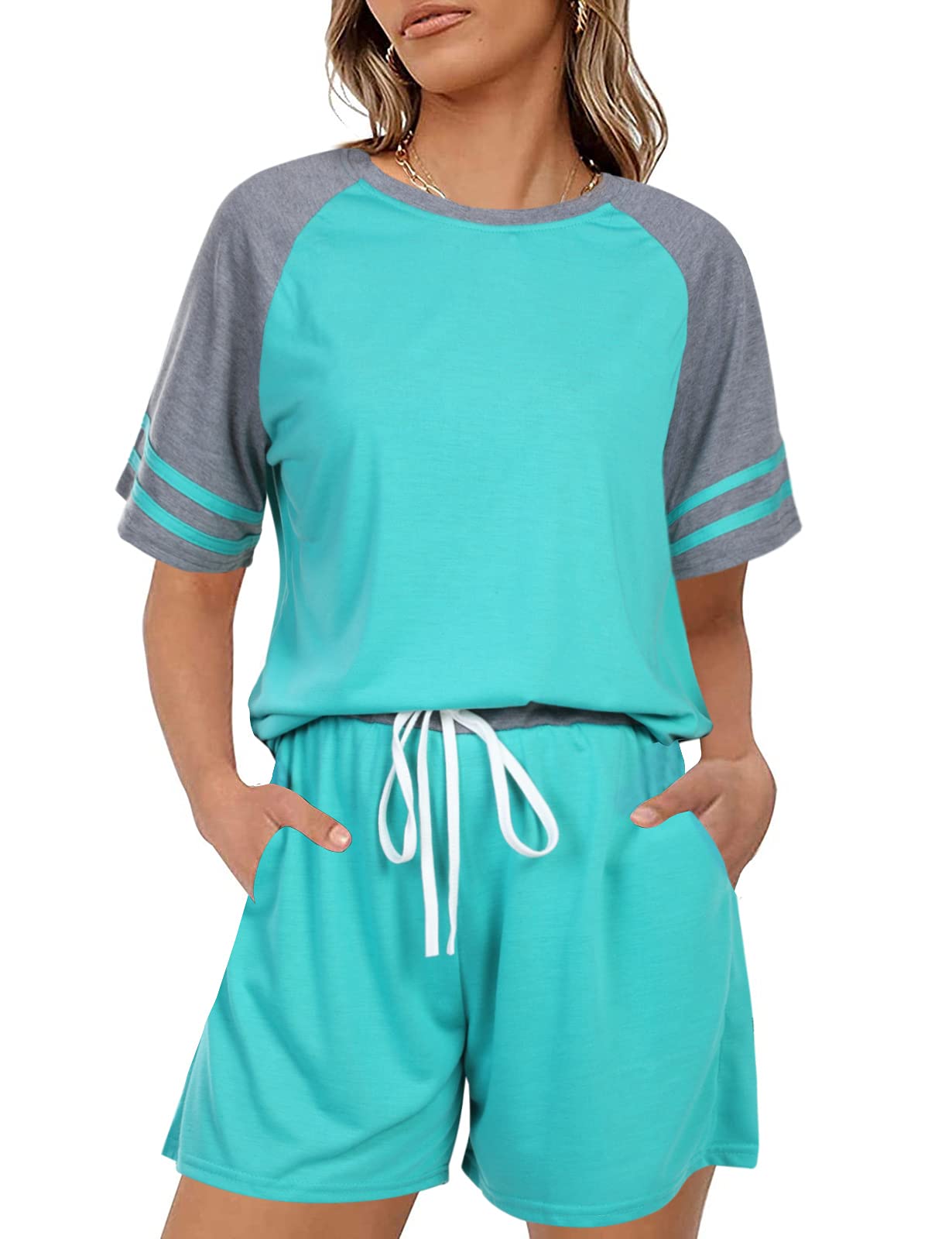 Surenow Women's Short Sleeve Tracksuit Set - Comfortable 2-Piece Loungewear Outfit, Casual Pajama Set for Home, Yoga & Relaxation
