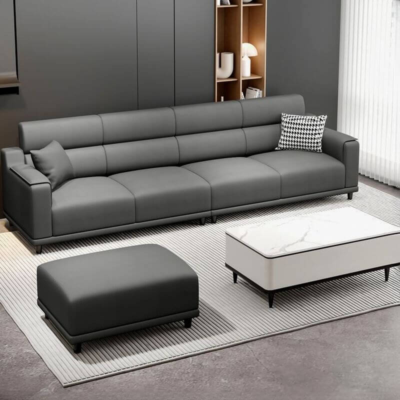 Modern 4-Seater Solid Color Sofa in Grey/Sand - Comfortable Couch with 2 Decorative Pillows for Living Room, Lounge & Family Gatherings