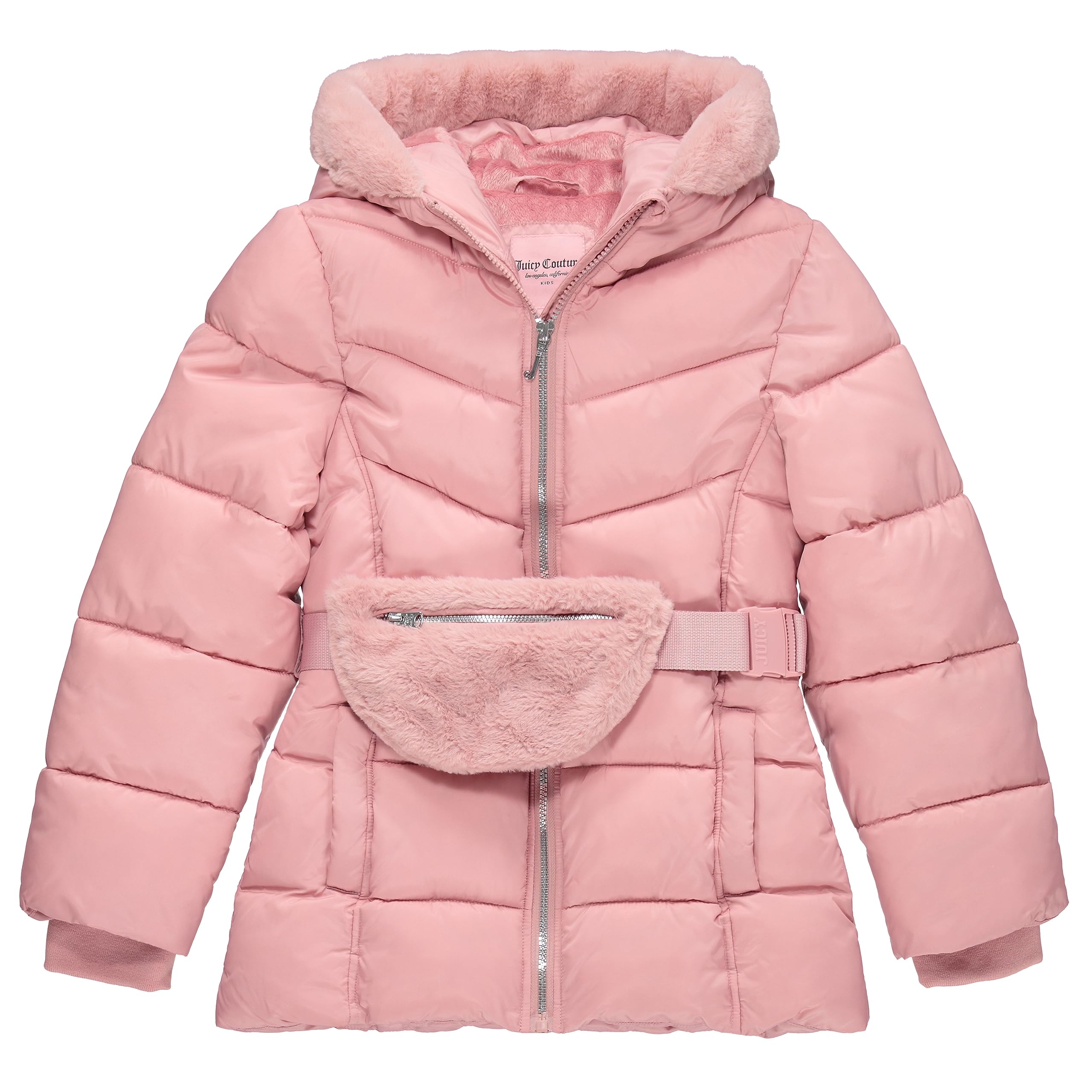 Juicy Couture Girls Puffer Jacket - Waterproof Laminated Bubble Coat with Detachable Fur Hood | Warm Winter Outerwear for Kids | Perfect for School, Playdates & Outdoor Adventures