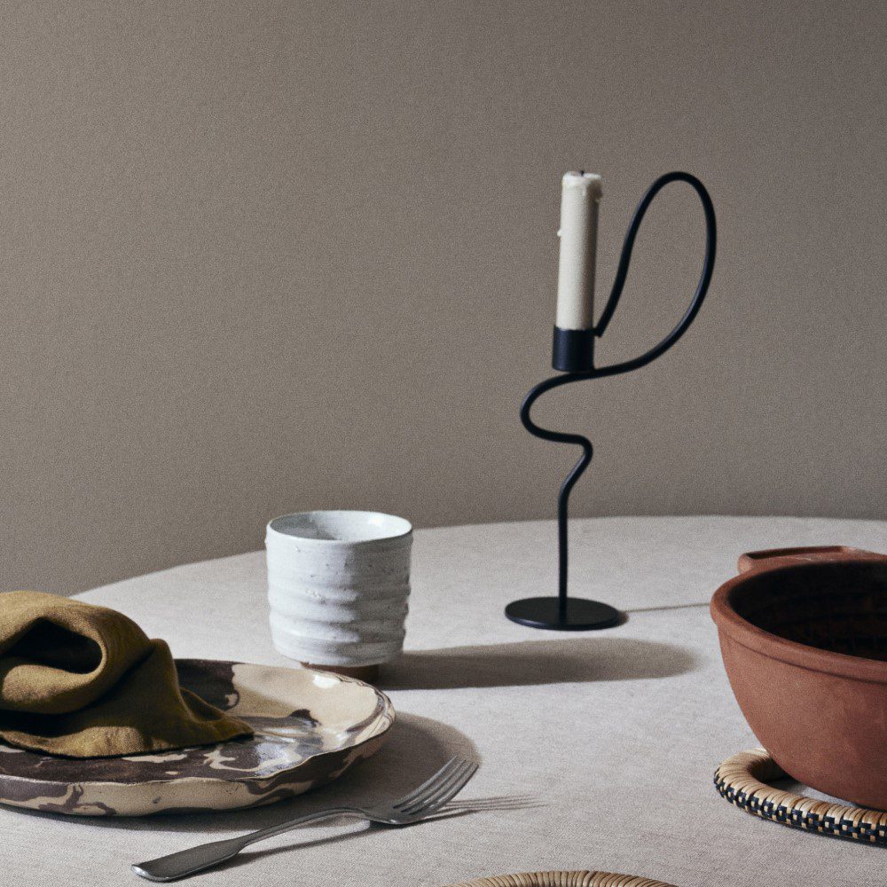 FERM LIVING Valse Black Candle Holder - Modern Scandinavian Home Decor for Dining Table, Wedding Centerpiece & Cozy Living Room Ambiance