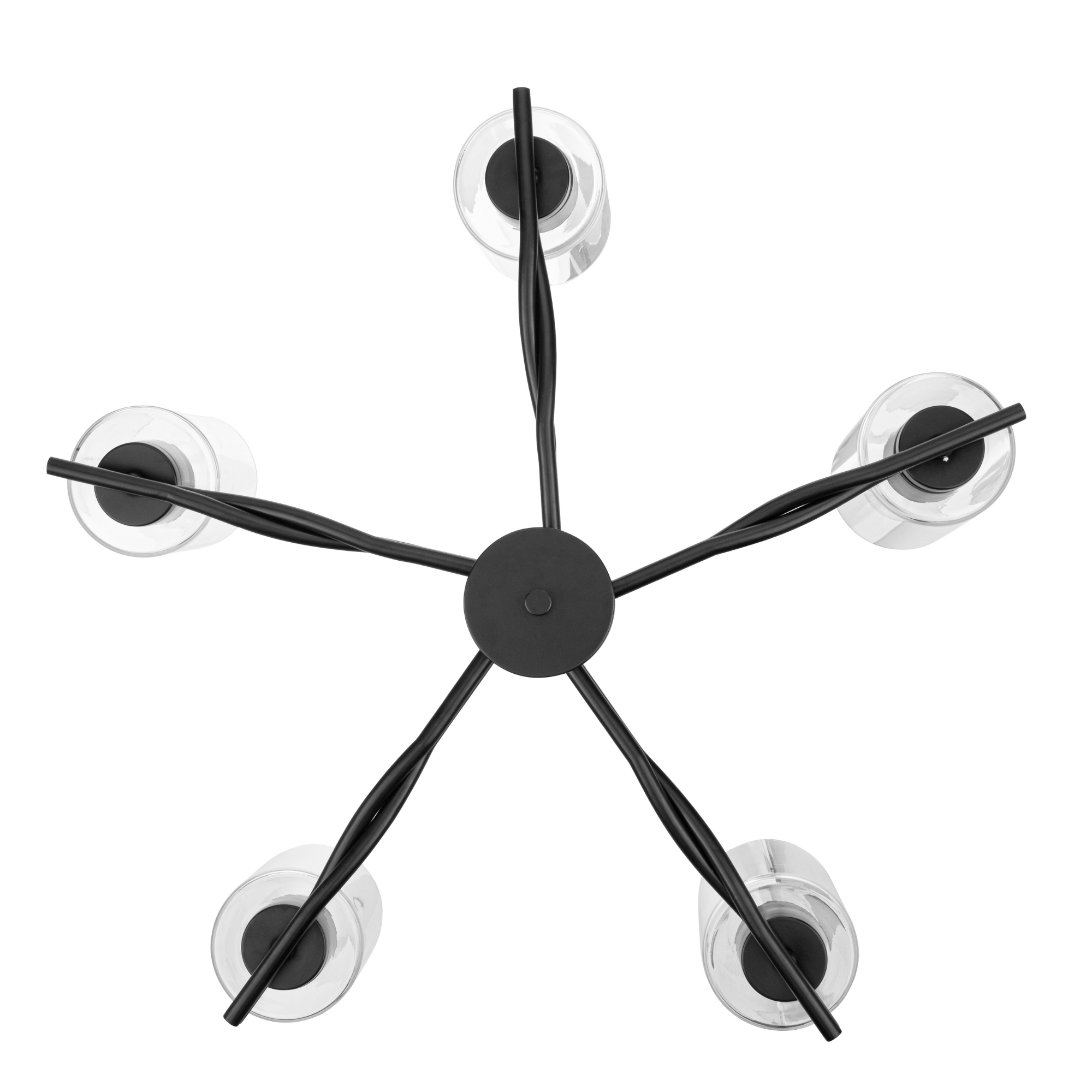 5-Light Matte Black Chandelier with Clear Glass Shades - Modern Crystal Ceiling Light Fixture for Dining Room, Bedroom, or Living Room Decor