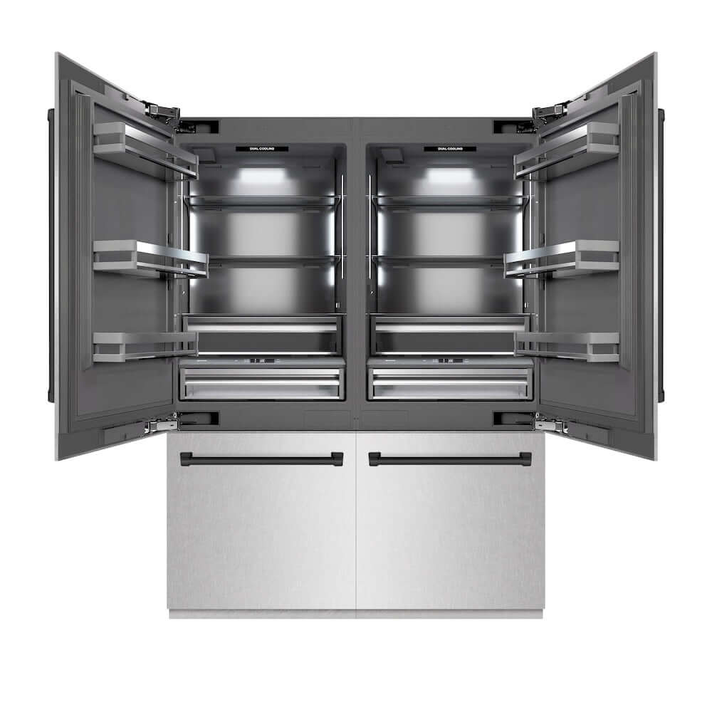 ZLINE Autograph Edition 60-Inch French Door Built-In Refrigerator with Bottom Freezer - 32.2 cu.ft Capacity, Water Dispenser & Ice Maker - Satin Stainless Steel Exterior with Graphite Gray Interior & Matte Black Accents (GRBIVZ SN 60 MB) - Perfect for Modern Kitchens, Luxury Homes & Gourmet Cooking Spaces
