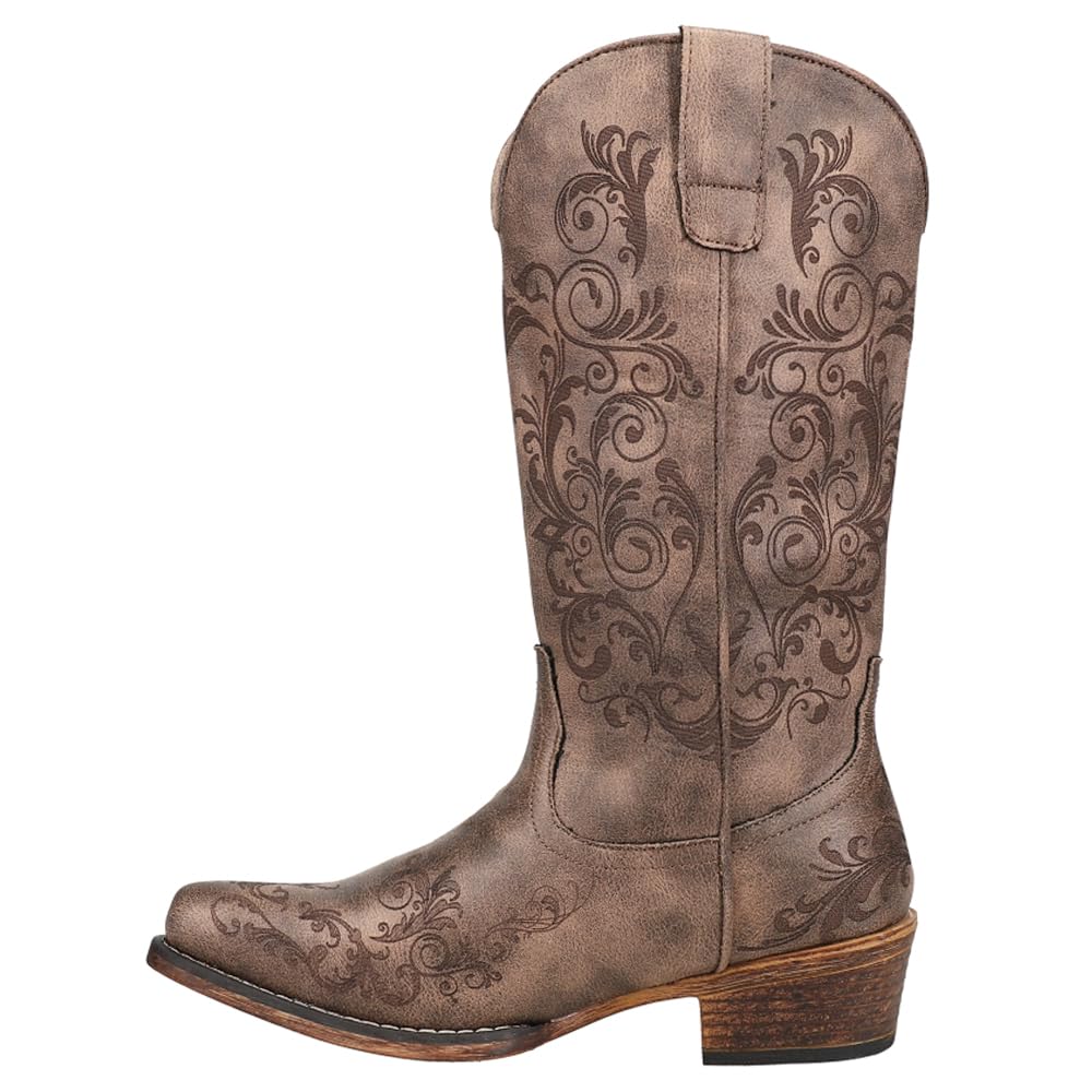 ROPER Women's Tall Embroidery Snip Toe Casual Boots - Mid Calf Low Heel 1-2