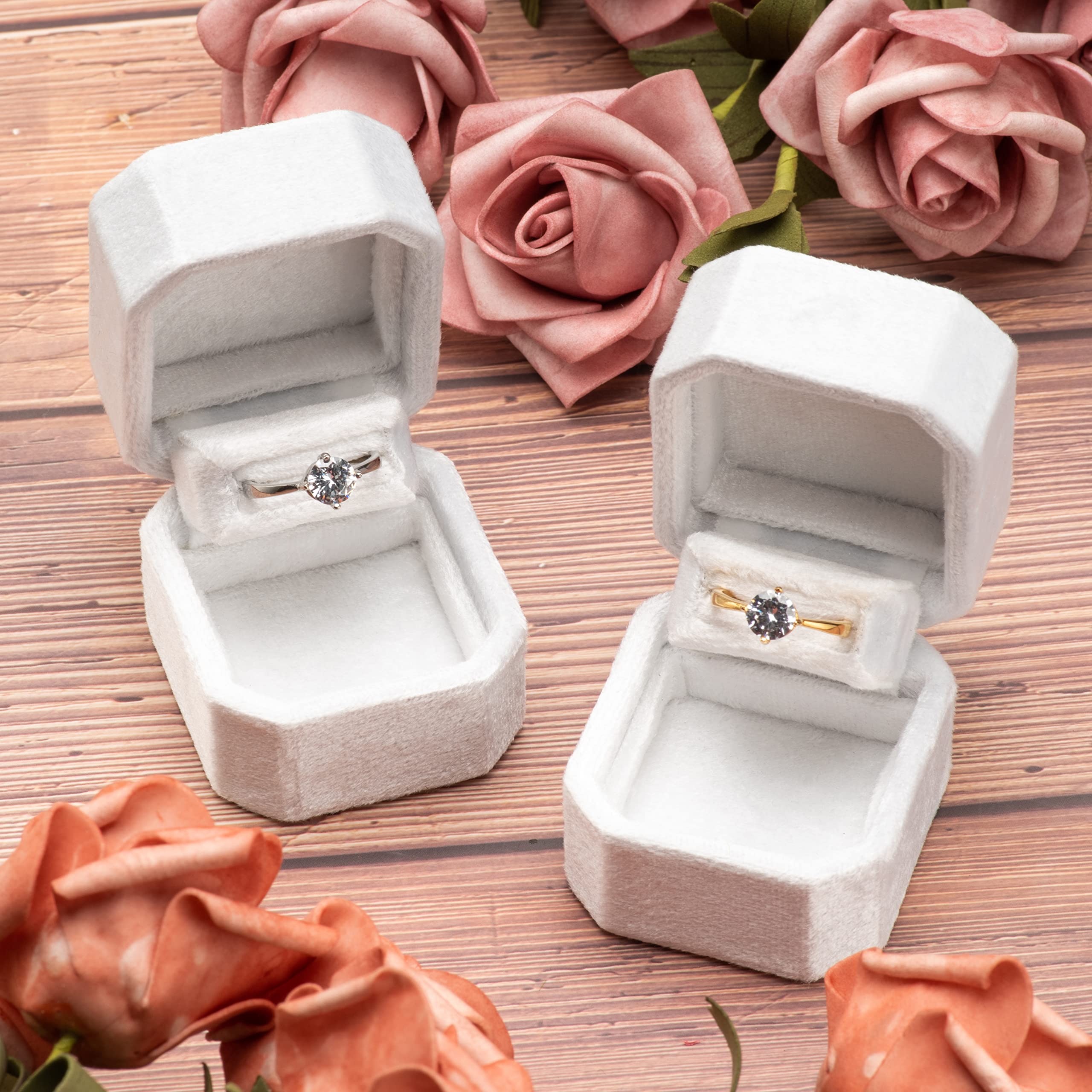 Velvet Ring Box for Engagement, Wedding, Proposal - Small Jewelry Gift Box with Soft Lining (White) - Perfect for Proposals, Anniversaries & Jewelry Storage