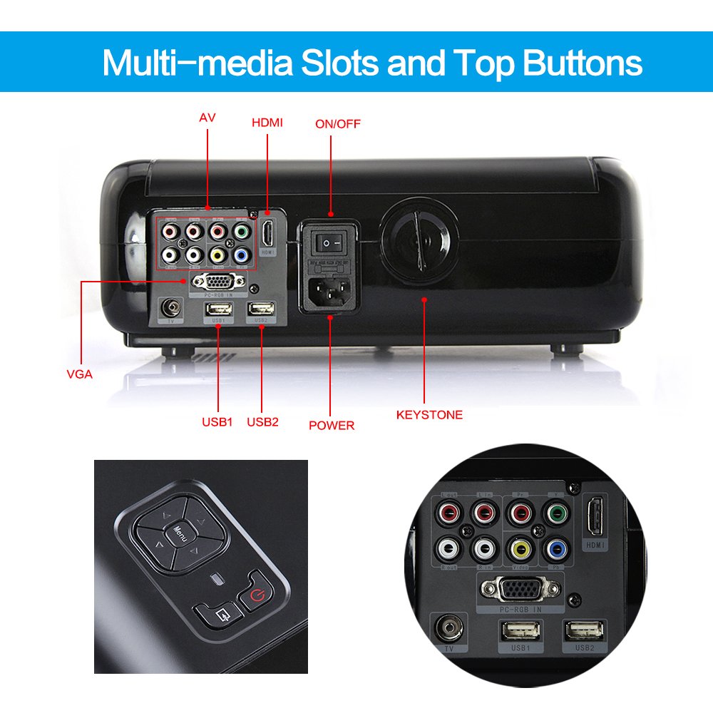 DB Power LED-66 Full HD 1080P Home Theater Projector - 4K Support, 5000 Lumens, Built-in Speakers for Movies, Gaming, Business Meetings & Classroom Teaching | Portable Outdoor Movie Projector (Black) - Perfect for Home Cinema, Backyard Parties, Office Presentations & School Lessons