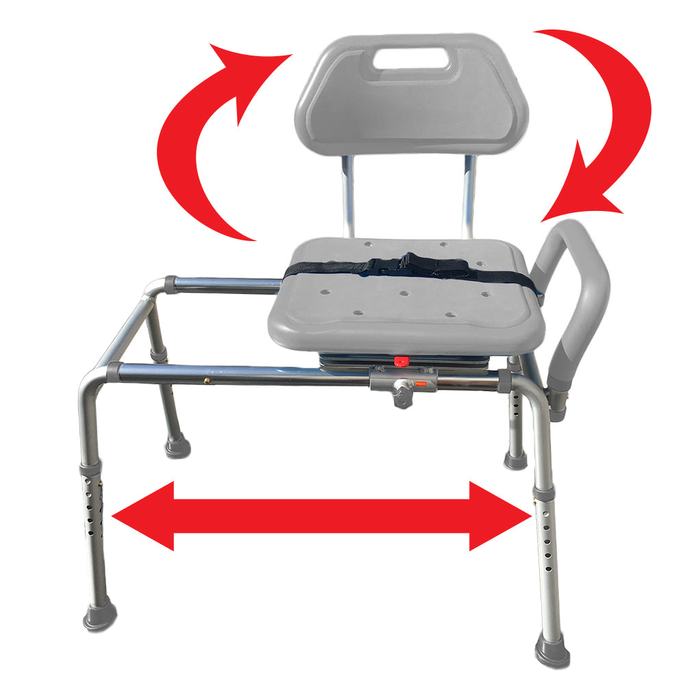 Premium Sliding Bath Transfer Bench with Swivel Seat & Padded Cushion - Adjustable Shower Chair for Elderly & Disabled - Safe Bathroom Mobility Aid for Seniors, Post-Surgery Recovery & Home Care Use
