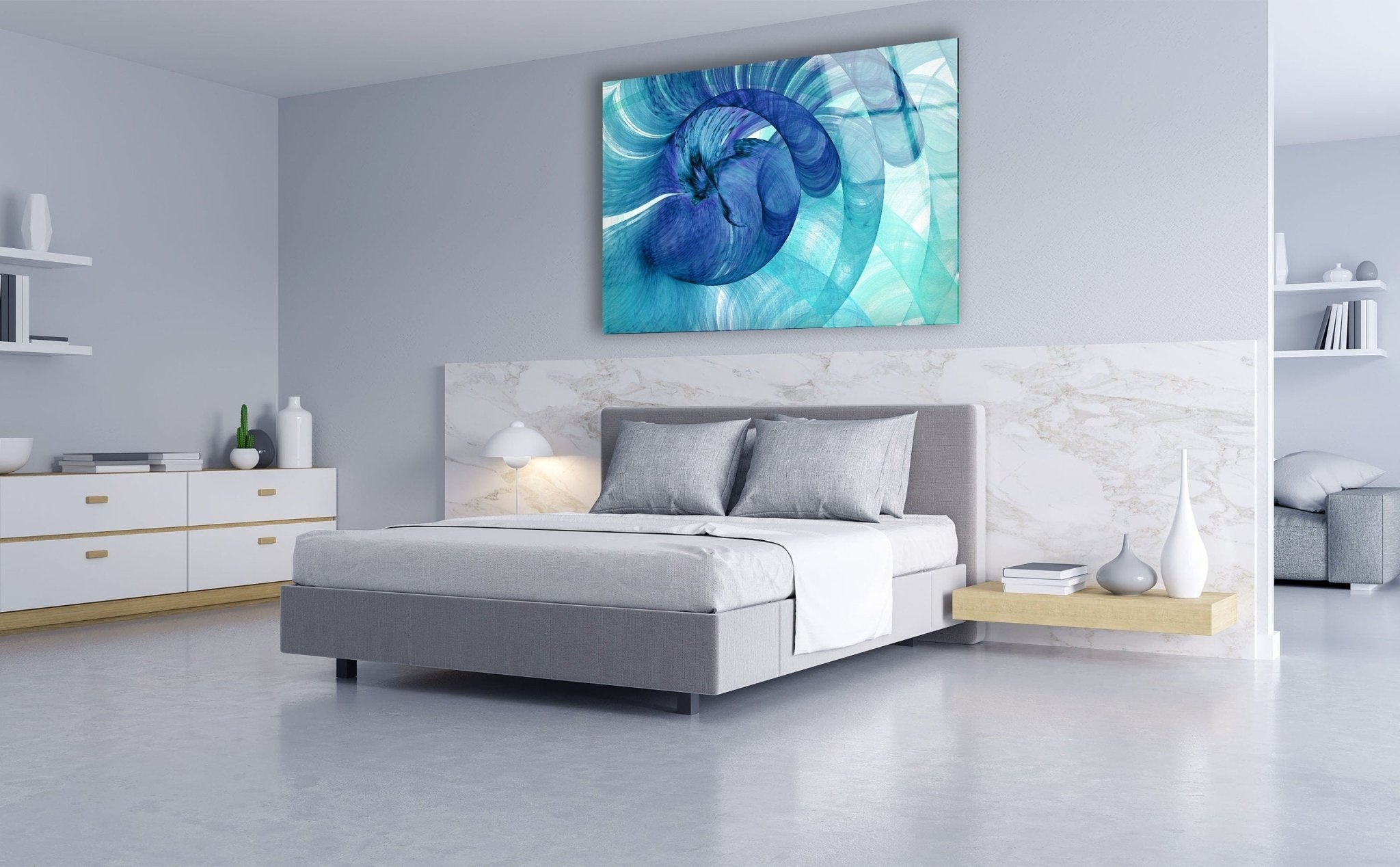 Abstract Blue Circles Glass Wall Art - Modern Handmade Decor for Living Room, Bedroom & Office - Elegant Home & Office Decoration