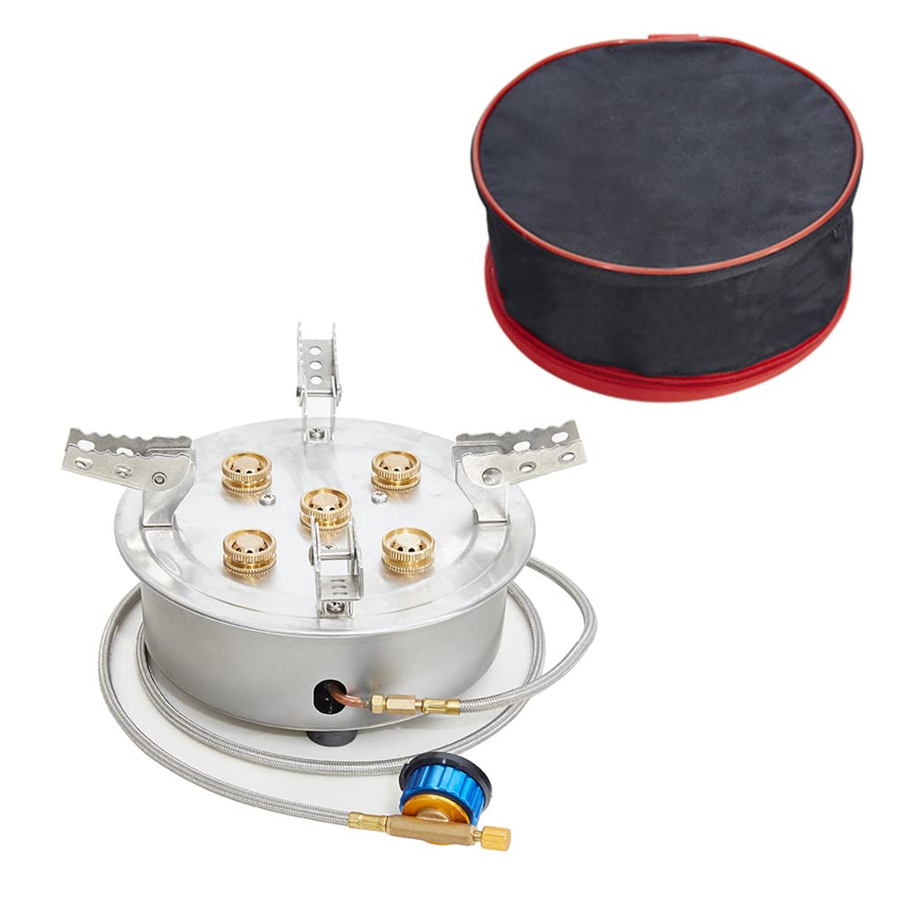 9800W Portable Outdoor Gas Burner - Windproof Camping Stove for Backpacking, RV Trips & Emergency Cooking | High-Power 5-Stove Design for Grilling, Boiling & Outdoor Adventures