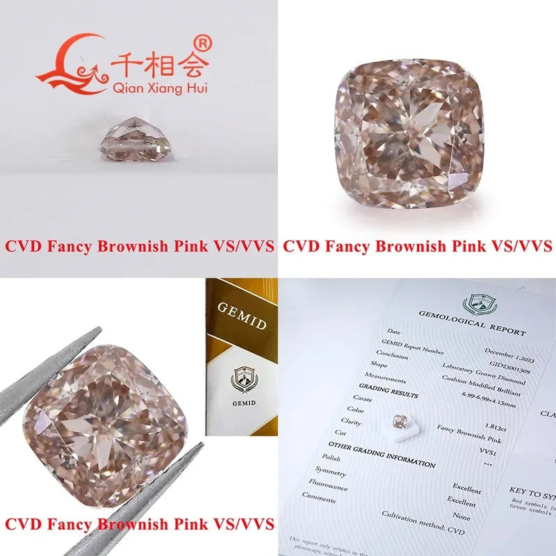 2.75ct CVD Lab Grown Diamond - Fancy Brownish Pink, VVS Clarity, Cushion Shape, GEMID Certified Loose Stone for Jewelry Making & Engagement Rings