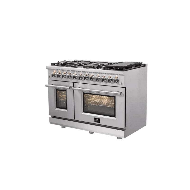 FORNO Massimo 48 Inch Freestanding Dual Fuel Range - Stainless Steel Professional Gas & Electric Oven with 6 Burners - Perfect for Home Kitchen & Restaurant Use - Model FFSGS6125 48