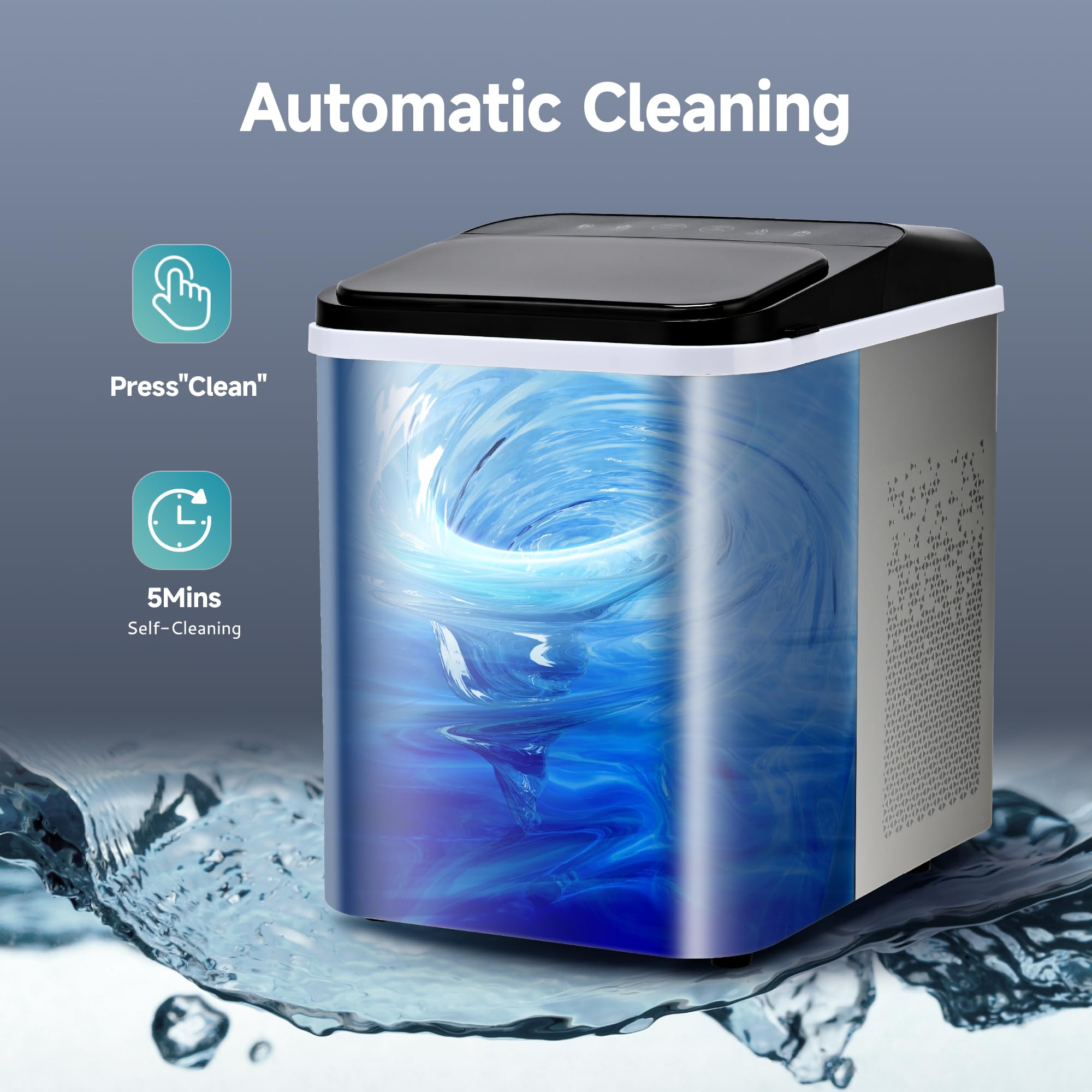 EUHOMY Countertop Nugget Ice Maker - 35lbs/24H, 8-Minute Fast Ice Production, Self-Cleaning Portable Ice Machine with Scoop & Basket - Chewable Pellet Ice for Home, Office, Parties, RV, Camping & Outdoor Adventures