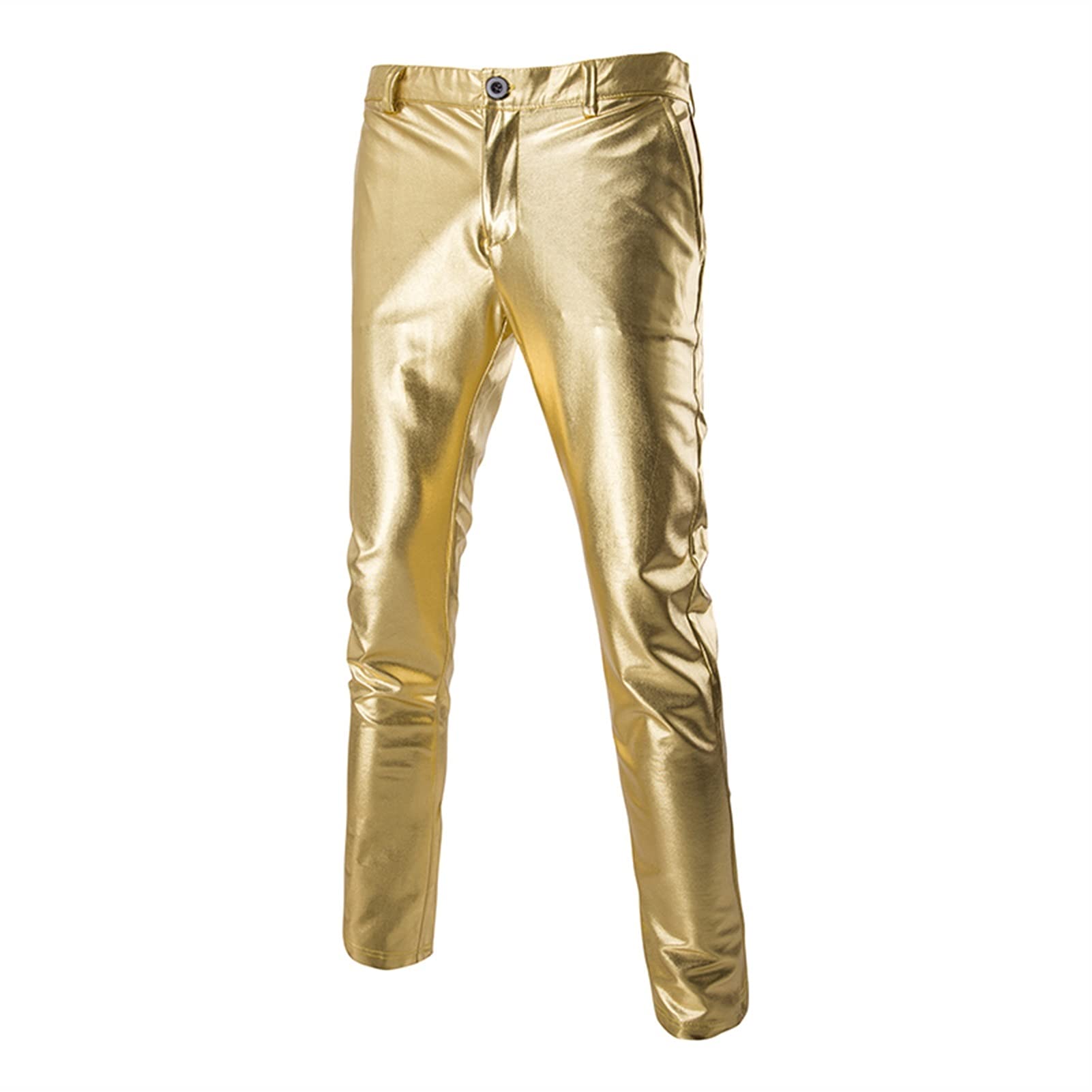 Gold Silver Metallic Slim Pants for Men - XX-Large Straight Leg Trousers, Hip Hop Stage Performance, Night Club Party, Dance & Singing Fashion Outfit - Perfect for Concerts, Festivals, and Costume Events