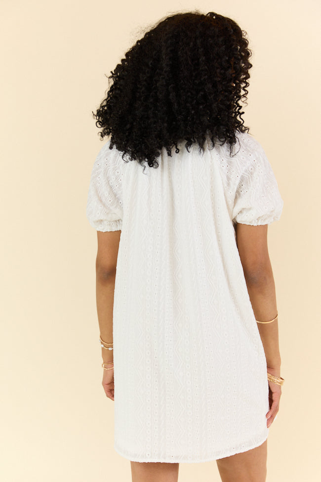 On A Whim White Knit Eyelet Short Sleeve Dress - Women's Summer Boho Casual Dress for Beach, Party & Vacation | Flowy & Comfortable
