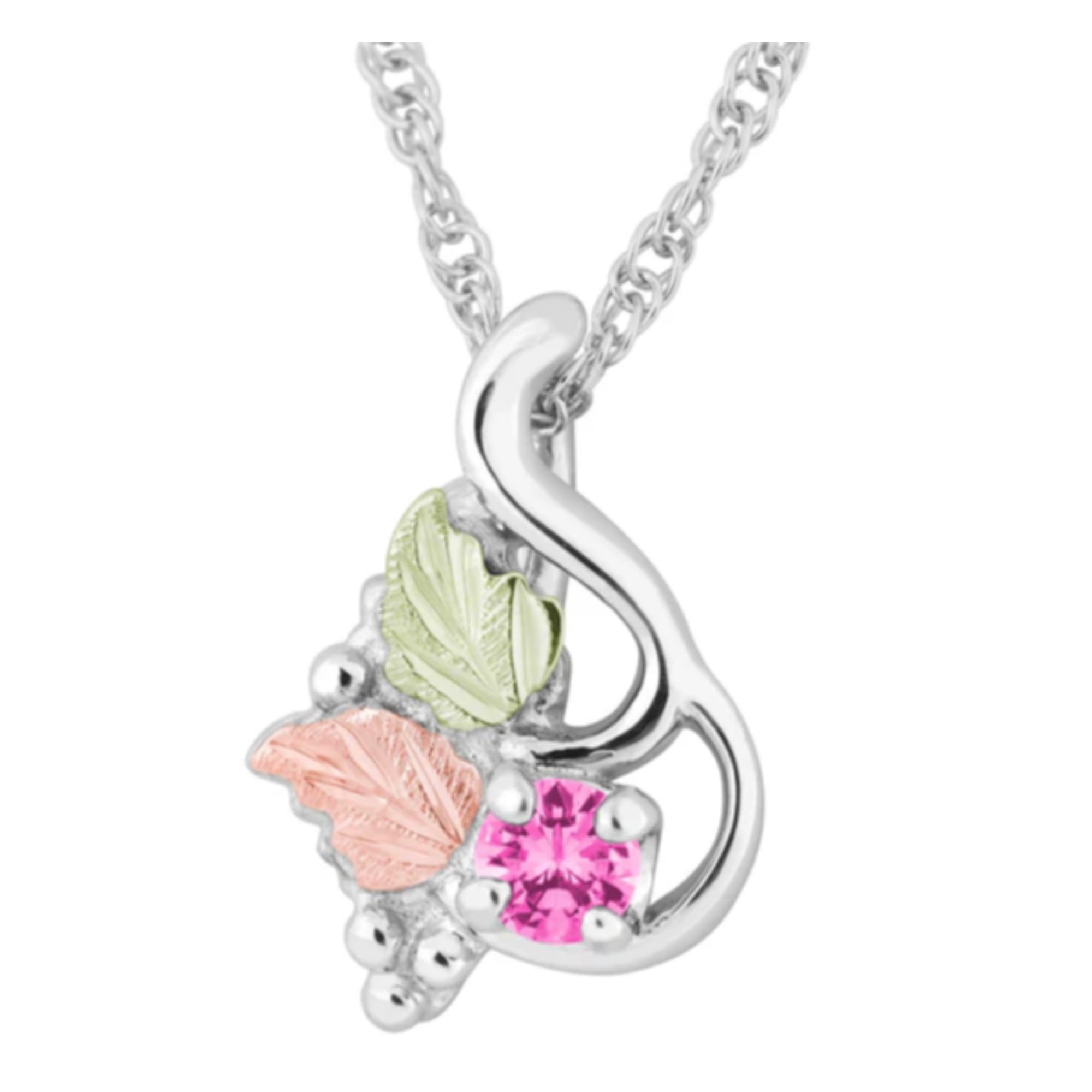 October Birthstone Necklace - Synthetic Rose Zircon Pendant in Sterling Silver with 12k Rose & Green Black Hills Gold | Perfect Gift for Birthdays, Anniversaries & Special Occasions