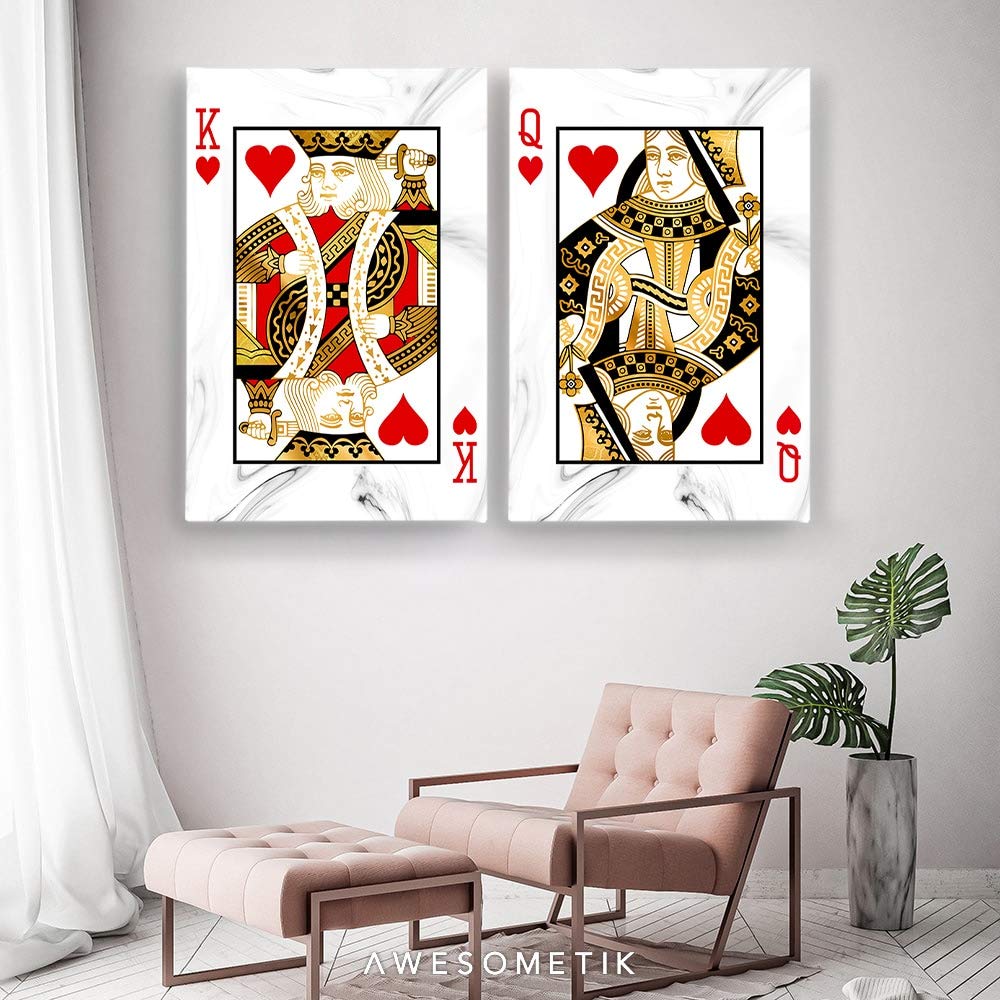 Imperial King & Queen of Hearts Playing Cards Set - Gold, Classic & Platinum Canvas Wall Art for Home Décor | Ready to Hang | Made in USA (12x18 Inches) | Perfect for Game Rooms, Living Rooms & Unique Gifts