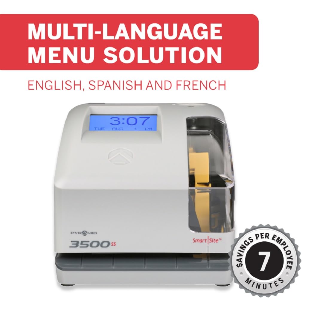 Pyramid Time Systems 3500SS Employment Time Clock & Document Stamp with Smart Site Alignment - Punch Time Clock Kit Includes 25 Time Cards, 1 Ribbon & 2 Security Keys - Perfect for Small Business Employee Time Tracking & Payroll Documentation