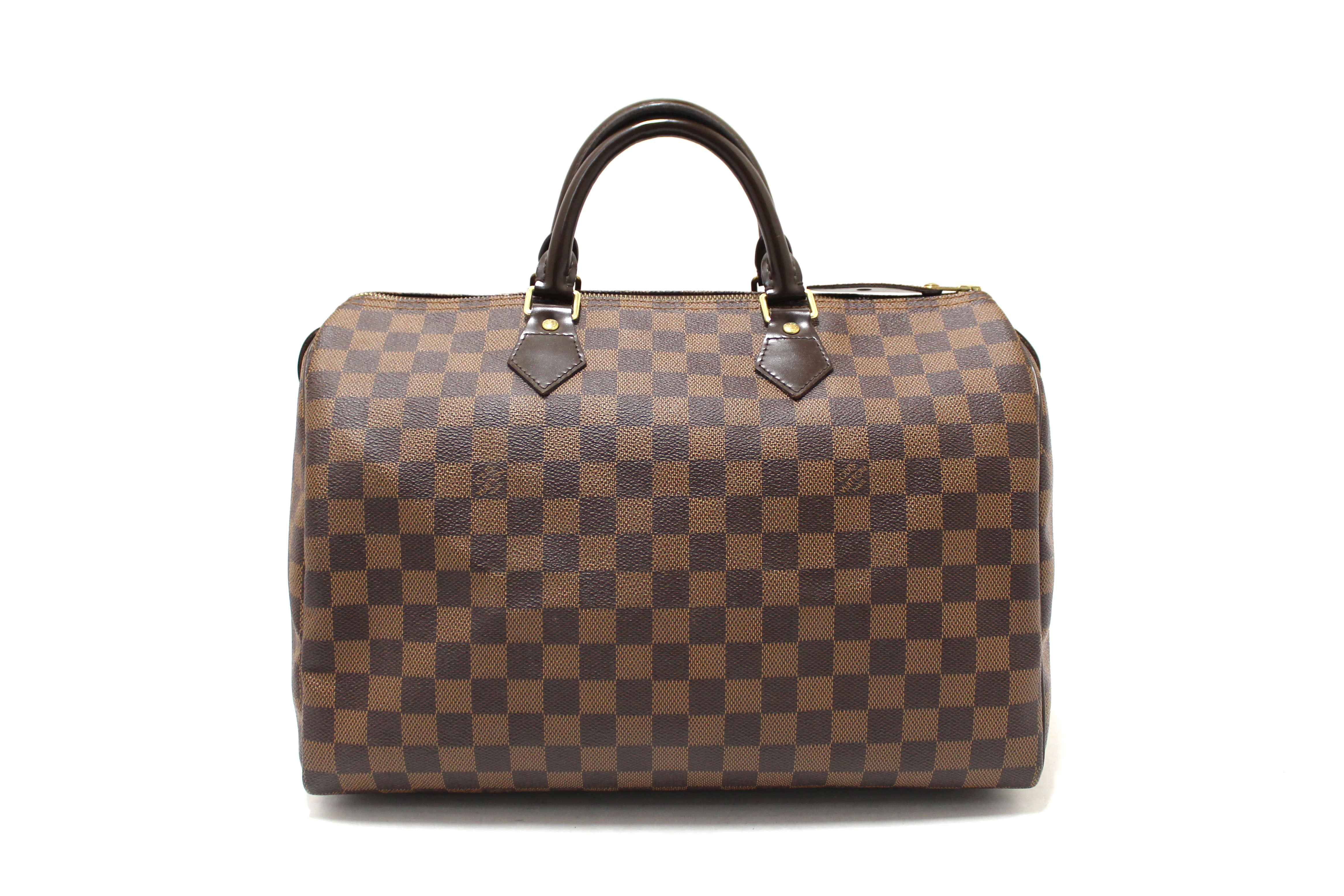 Authentic Louis Vuitton Damier Ebene Canvas Speedy 35 Handbag for Women - Luxury Designer Tote Purse with Shoulder Strap - Perfect for Travel, Work & Everyday Use