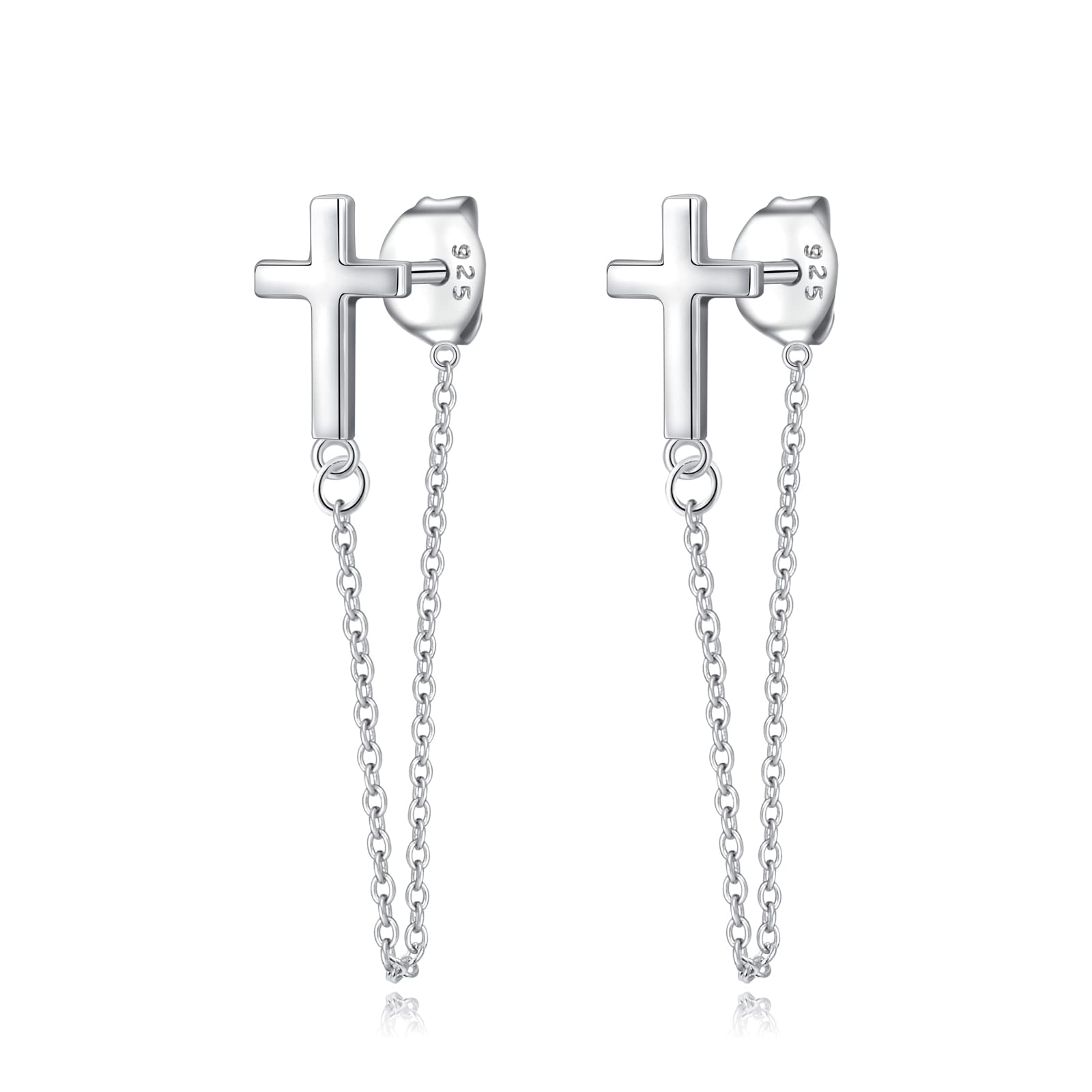925 Sterling Silver Chain Stud Earrings - Minimalist Cross Bar Threader Dangle Earrings for Women | Hypoallergenic Jewelry for Everyday Wear, Parties & Gifting