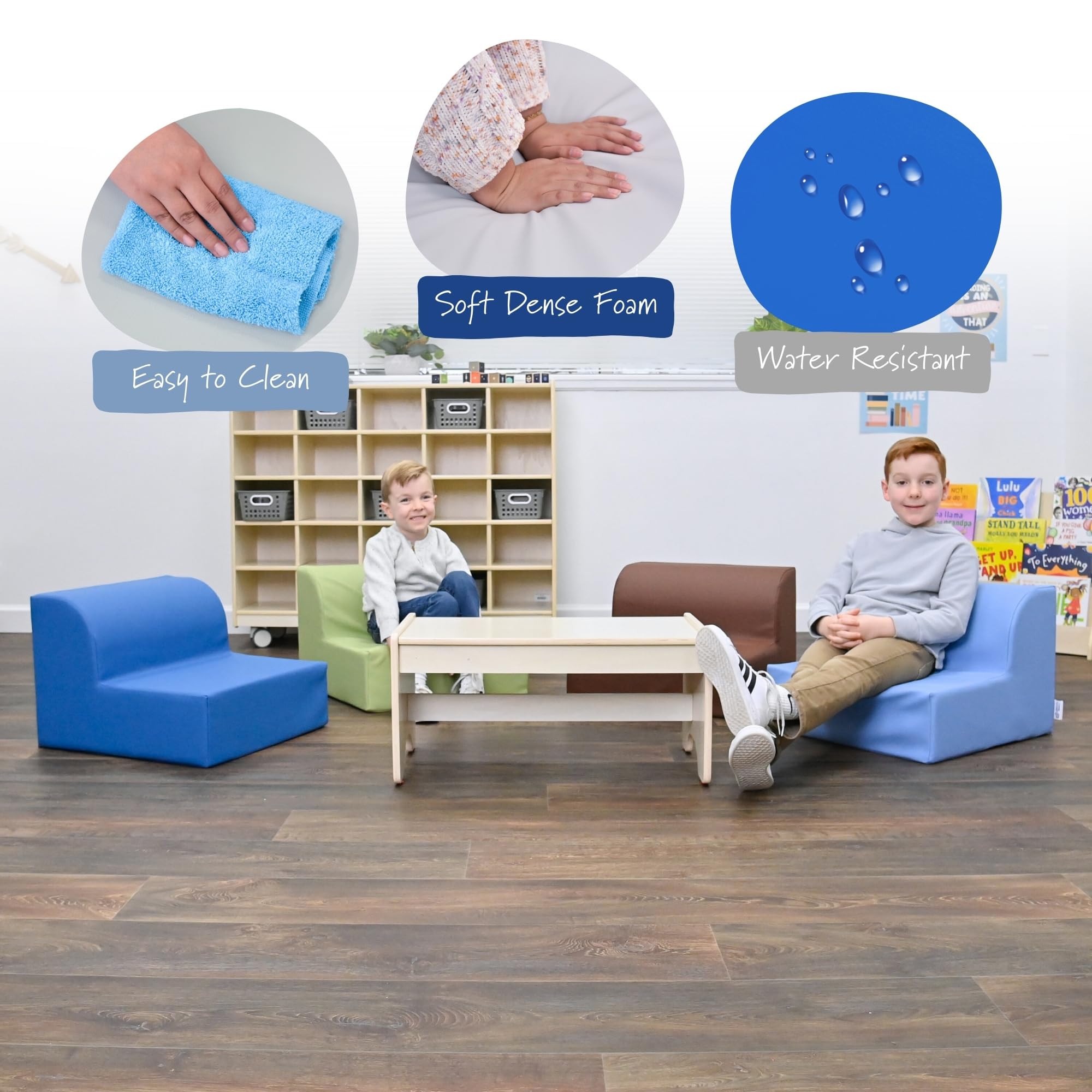 Children's Factory Library Loungers - Set of 4 Flexible Seating Classroom Chairs for Kids, Woodland Design, Comfortable Reading Nook Furniture for Home & School Use