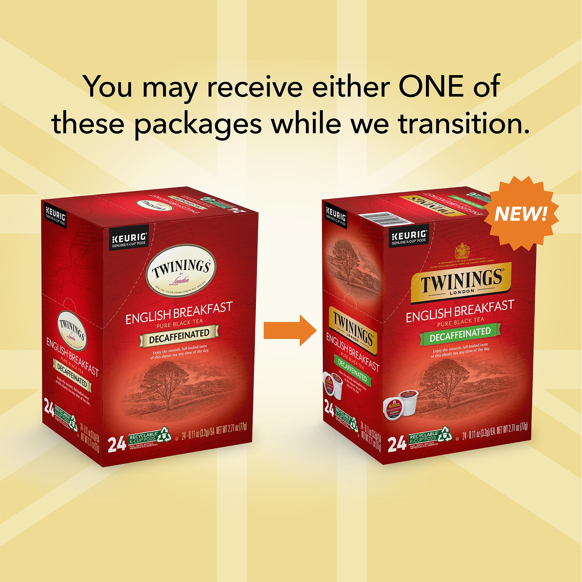 Twinings English Breakfast Decaf Tea K-Cups for Keurig - 96 Count Box | Caffeine-Free Morning Brew for Home & Office