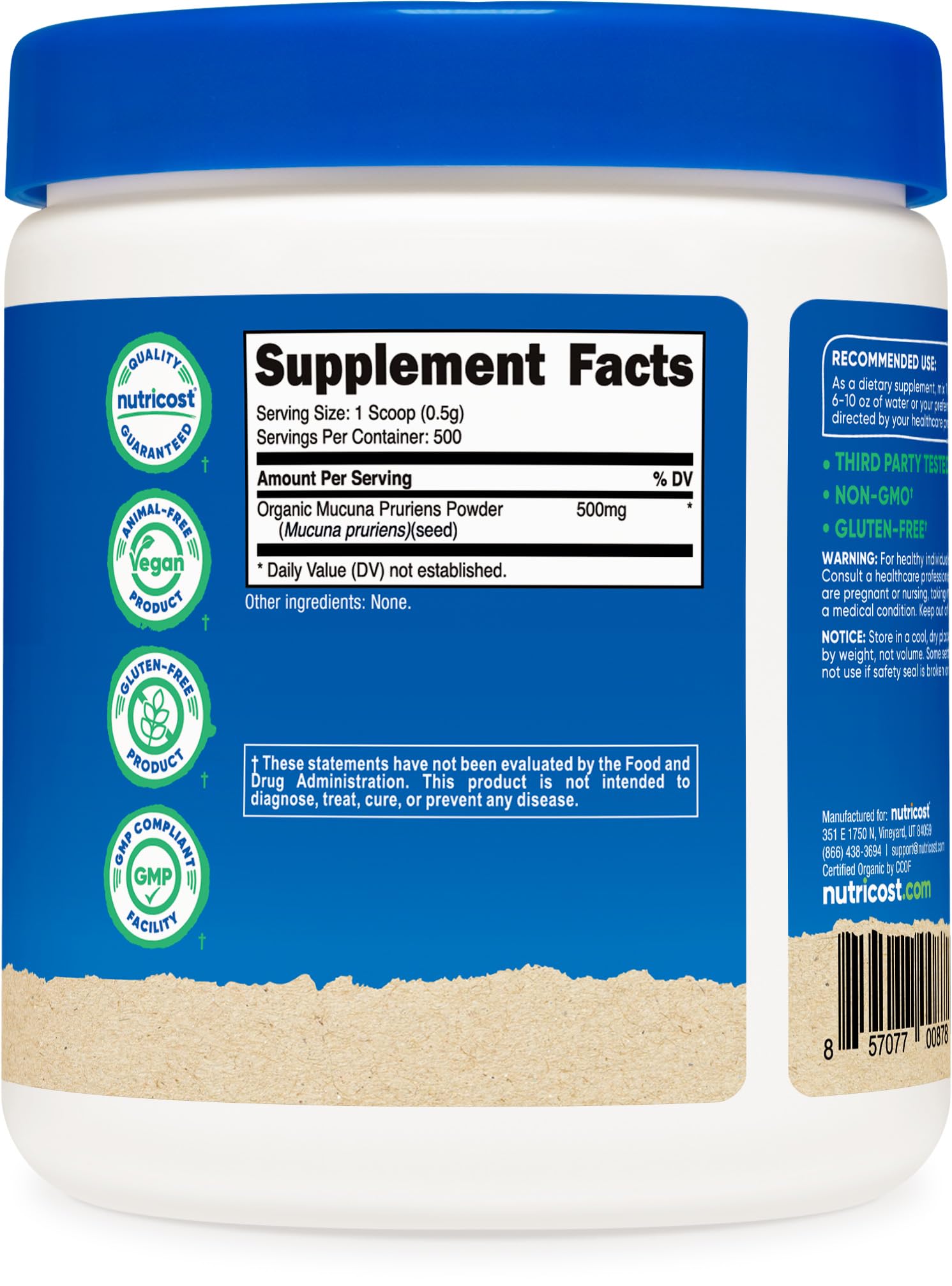 Nutricost Organic Mucuna Pruriens Powder 250g - Gluten Free, Non-GMO, Vegetarian Supplement for Natural Energy & Mood Support - Perfect for Smoothies, Teas & Wellness Routines