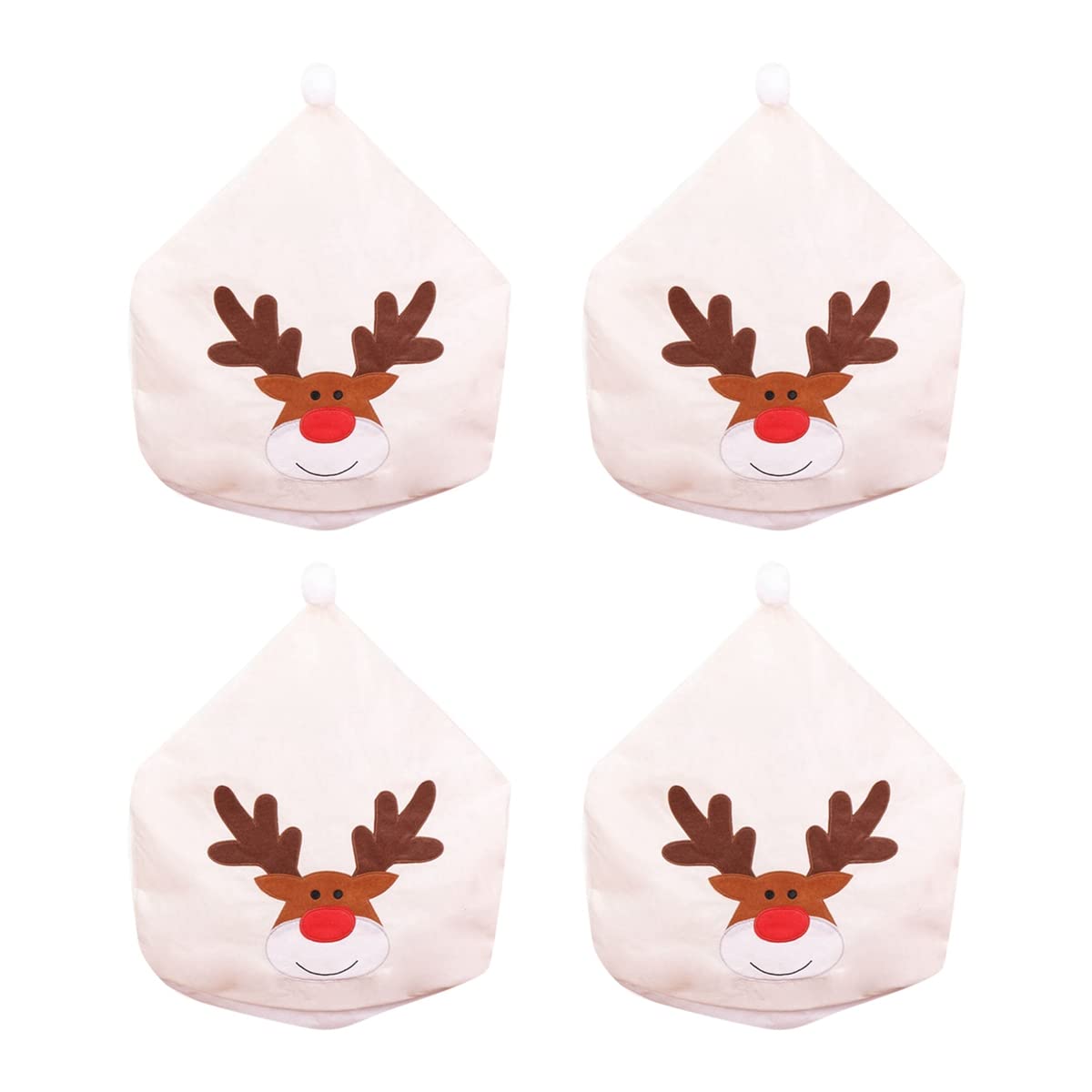 WDhomLT 4-Piece White Christmas Deer Chair Covers - Non-Woven Dining Room Chair Protector Slipcovers for Holiday Decor & Party (Fits Most Chairs) - Perfect for Christmas Dinner, Home Decor, and Seasonal Celebrations