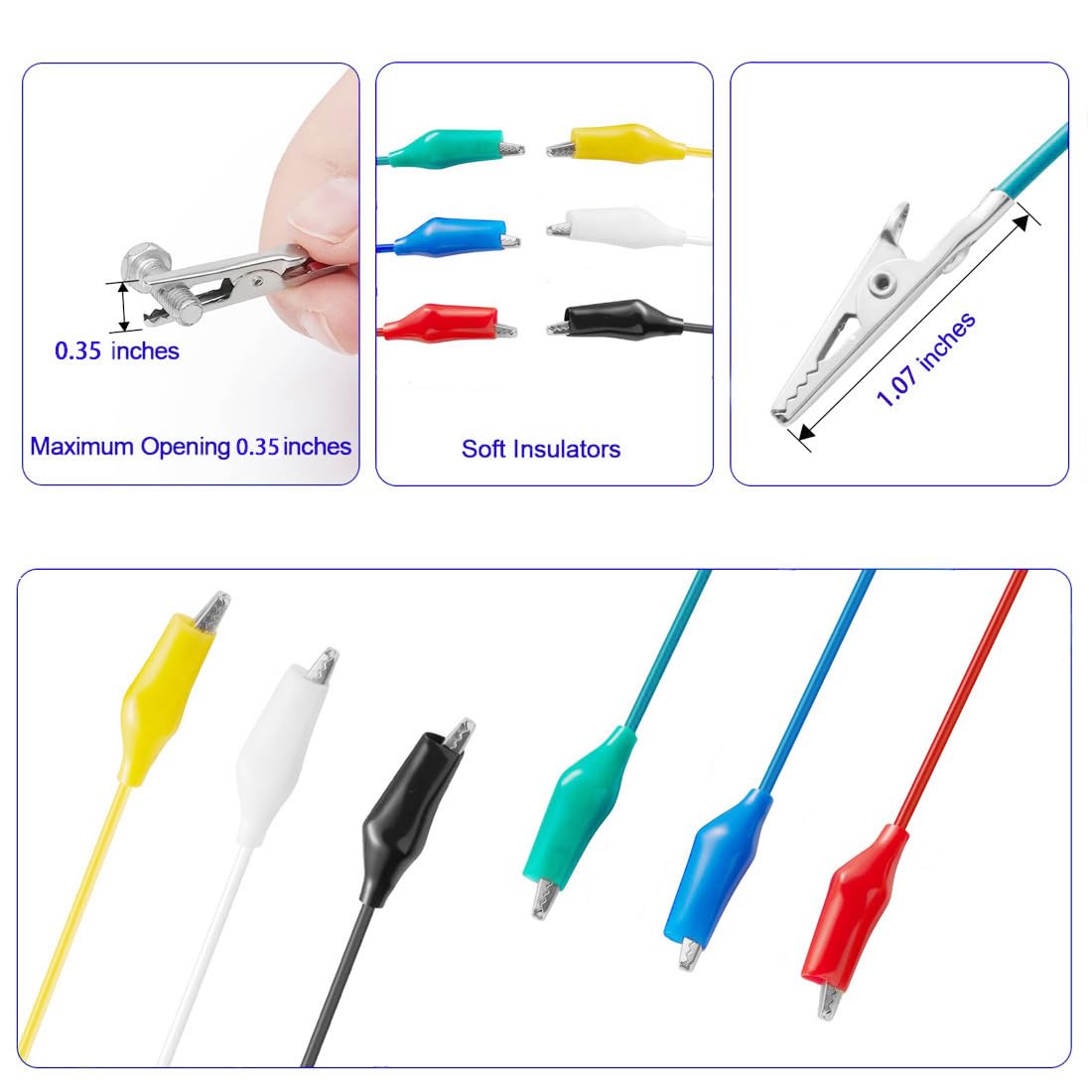 6 PCS Insulated Alligator Clips with Wires - 6 Color Metal Crocodile Clips for Electrical Testing, Circuit Connection, DIY Crafts & Science Experiments - Perfect for Electronics Projects, School Labs & Home Repair