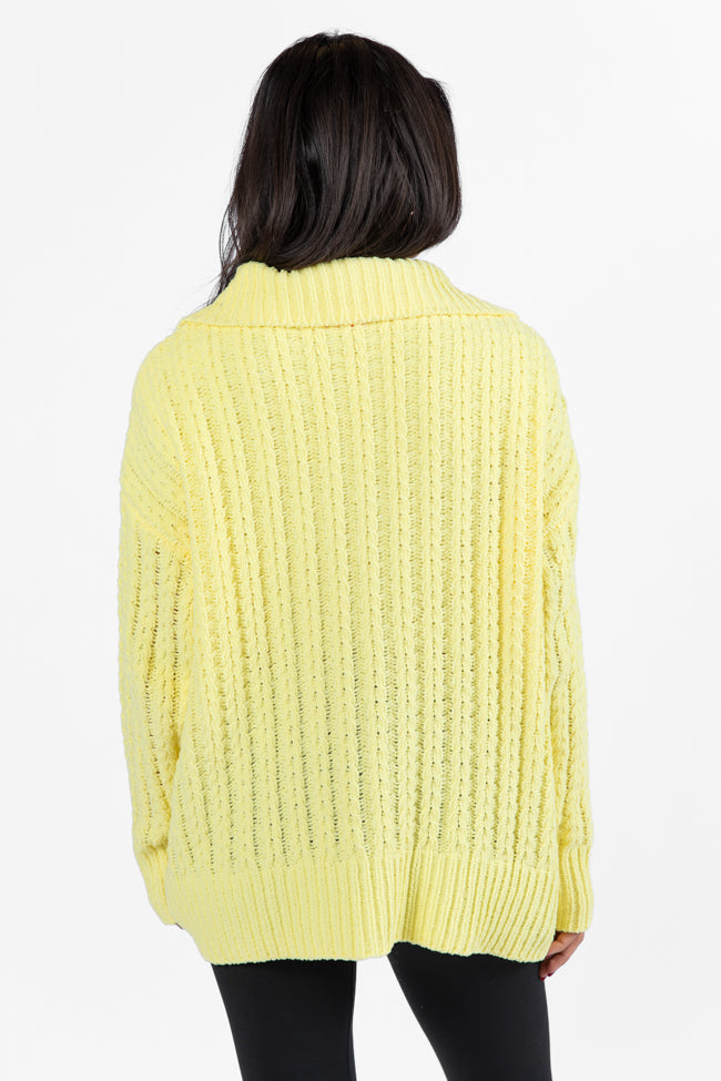 Forever Yours Yellow Cable Knit Chenille Quarter Zip Sweater | Cozy Winter Pullover for Women | Perfect for Casual Outings & Holiday Gatherings