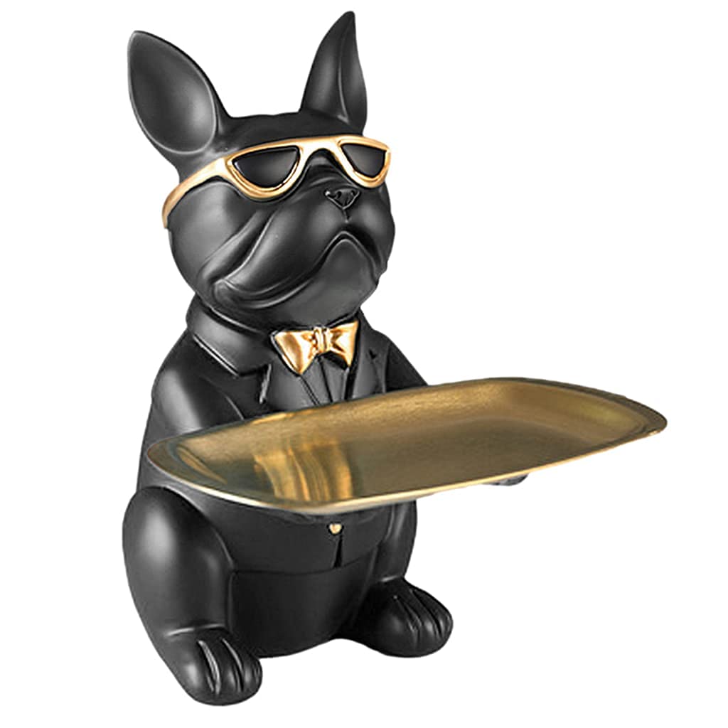 Cute Bulldog Statue Resin Tray - Multi-Color Animal Sculpture Storage Organizer for Keys, Candy, Jewelry & Earrings | Perfect for Home Decor, Gift Idea & Vanity Organization