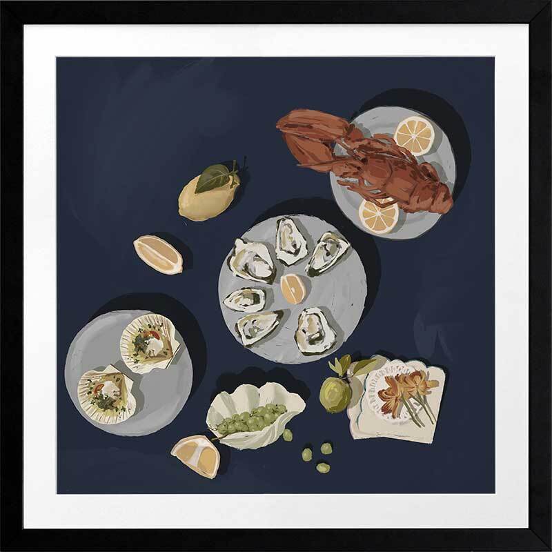 Deep Blue Framed Art Print for Family Gathering - Elegant Wall Decor for Living Room, Bedroom & Office