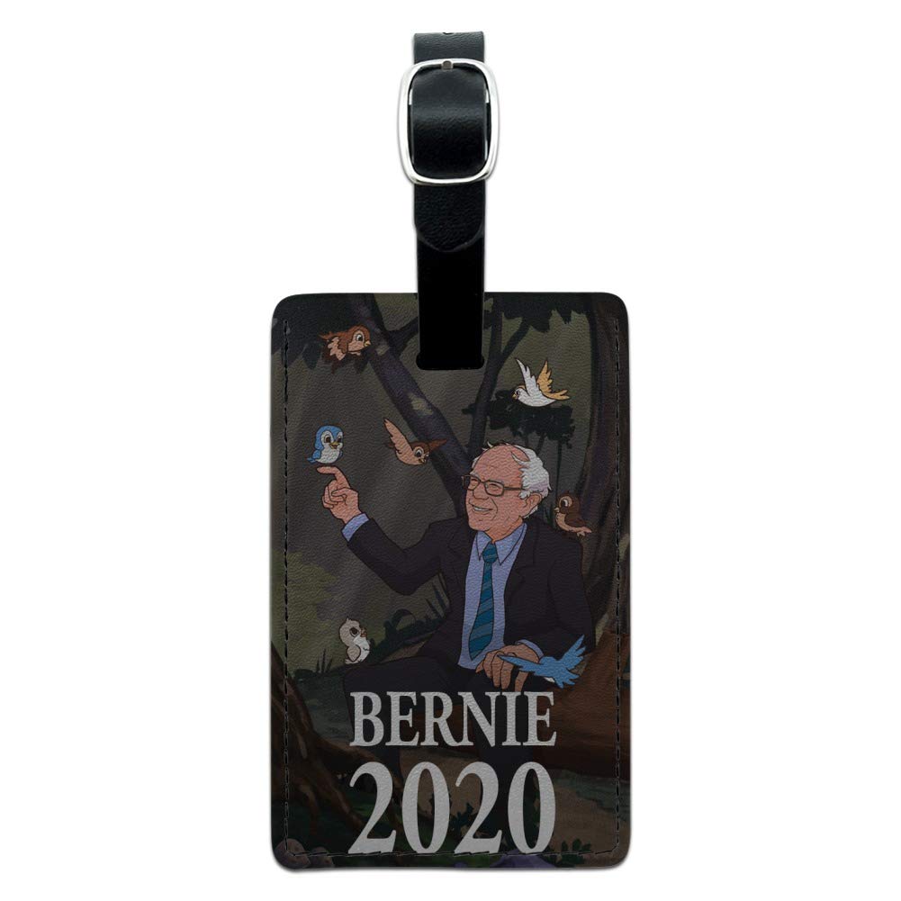 Bernie Sanders 2020 Cartoon Birds Leather Luggage Tag - Rectangle ID Card Holder for Travel Bags, Suitcases & Backpacks - Perfect for Political Enthusiasts & Travel Accessories