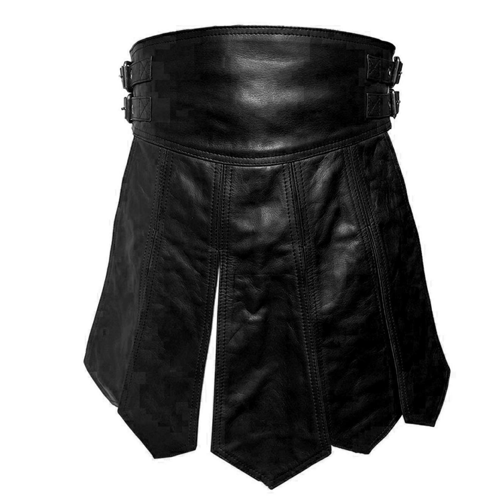 **Men's Black & Brown Real Leather Kilt - Gladiator Costume for LARP, Gay Club Wear & Cosplay - Perfect for Halloween, Renaissance Fairs & Themed Parties**