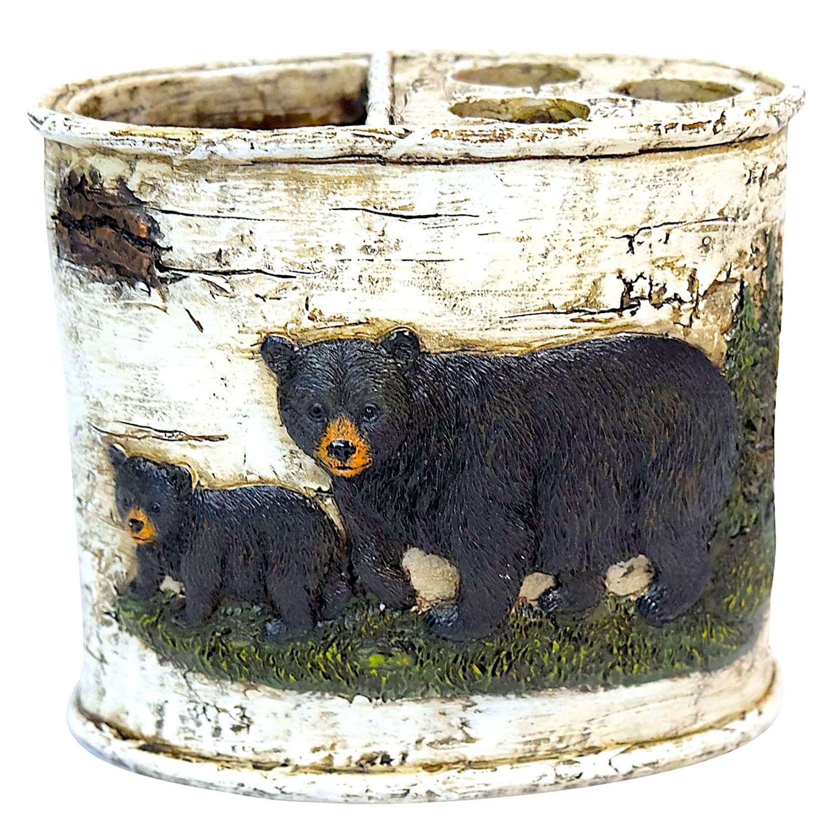 Black Bear Toothbrush Holder - Rustic Cabin Bathroom Decor for Wildlife Lovers & Nature Enthusiasts - Perfect for Cabin Bathrooms
