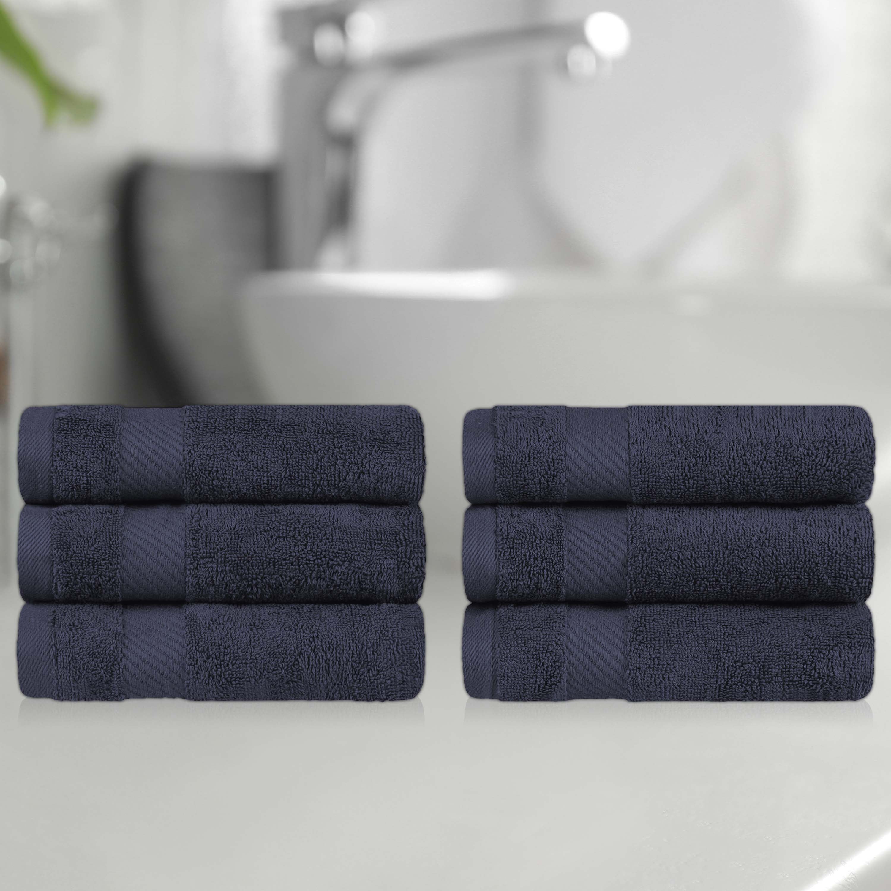 Premium 6-Piece Egyptian Cotton Hand Towel Set with Elegant Dobby Border - Soft & Absorbent Bath Towels for Guest Bathroom, Spa, or Luxury Home Decor
