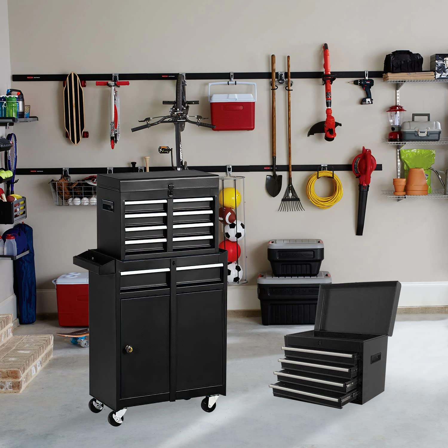 5-Drawer Rolling Tool Chest & Cabinet - Heavy Duty Garage Storage Organizer with Wheels & Lock, Portable Detachable Tool Box for Workshop, Warehouse, Auto Repair & Home DIY (Black)