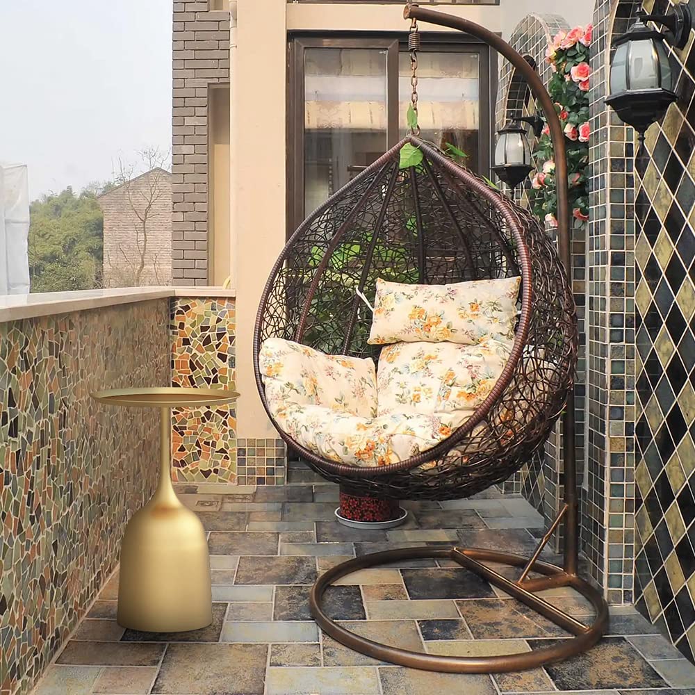 Round Metal End Table with Removable Tray - Waterproof Small Coffee Table & Sofa Side Table for Living Room, Bedroom, Balcony, Patio & Office - Gold Finish | Perfect for Small Spaces, Home Decor & Outdoor Use