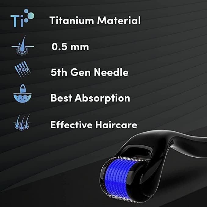 540 Titanium Alloy Micro Needle Roller 0.5mm - Professional Derma Roller for Hair Regrowth & Beard Growth | Men & Women | At-Home Scalp & Facial Care Treatment