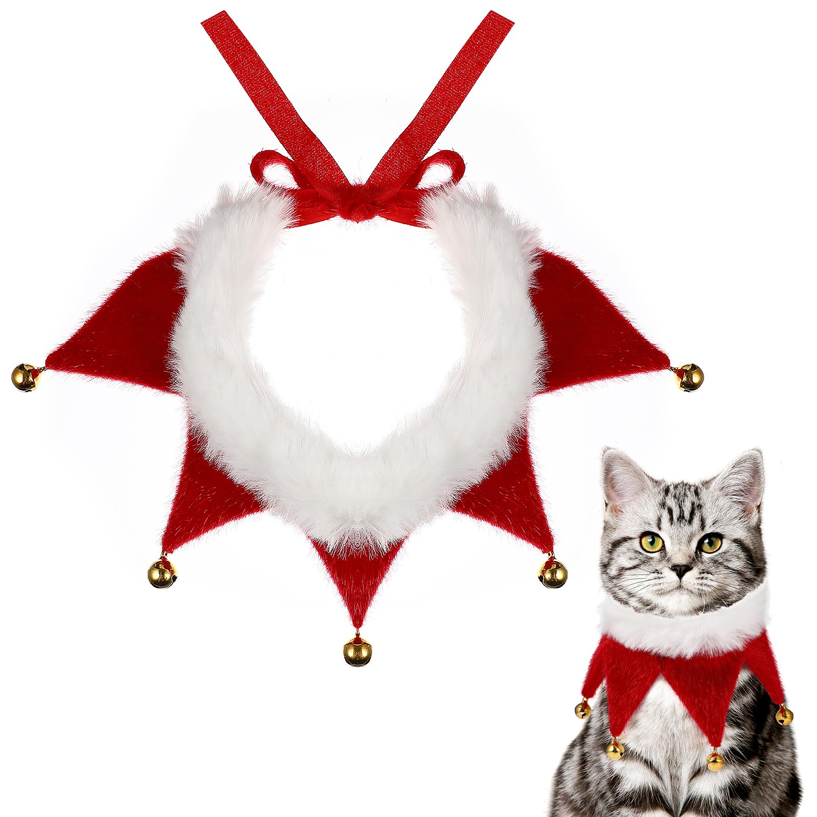 Amosfun Adjustable Christmas Pet Collar with Jingle Bells - Festive Elf Costume Accessory for Small Dogs & Cats (Size M, Solid Color) - Perfect for Holiday Photos & Christmas Parties