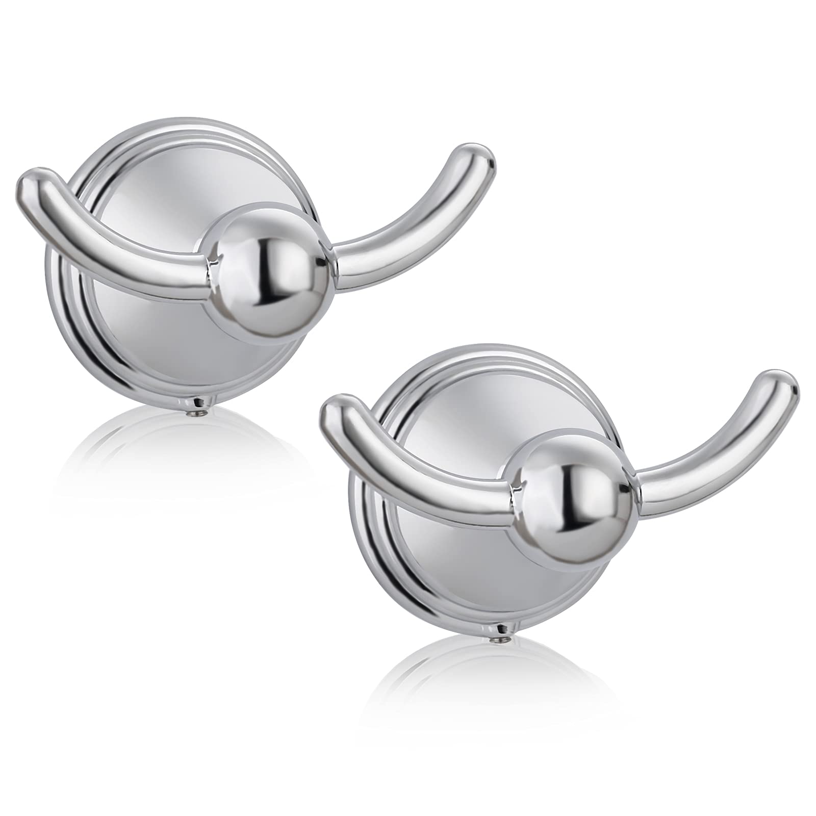 Polished Chrome Bathroom Towel Hooks - 2 Pack Wall Mounted Robe & Towel Hangers for Shower, Spa, and Home Decor - Durable Traditional Style Hooks for Hanging Bath Towels, Robes, and Accessories
