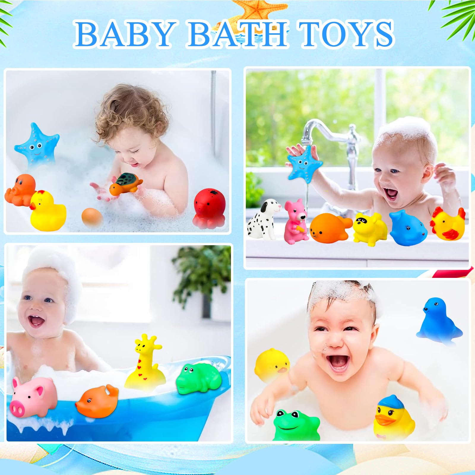 24-Piece Farm & Ocean Animal Baby Bath Toys Set - Rubber Ducks & Sea Creatures for Toddlers & Kids - Water Play Toys for Boys & Girls - Perfect for Bath Time, Summer Beach, Pool Parties & Birthday Favors