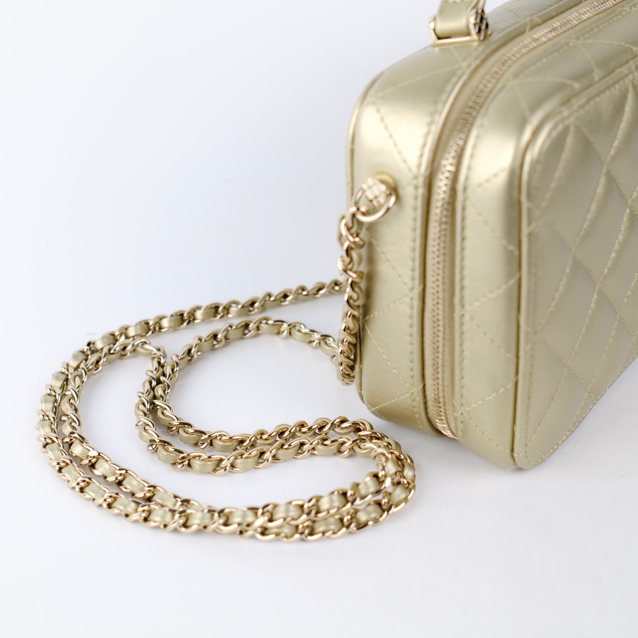 Chanel Champagne Gold Top Handle Vanity Crossbody Bag with Mirror - Luxury Designer Handbag for Women, Evening Parties & Special Occasions