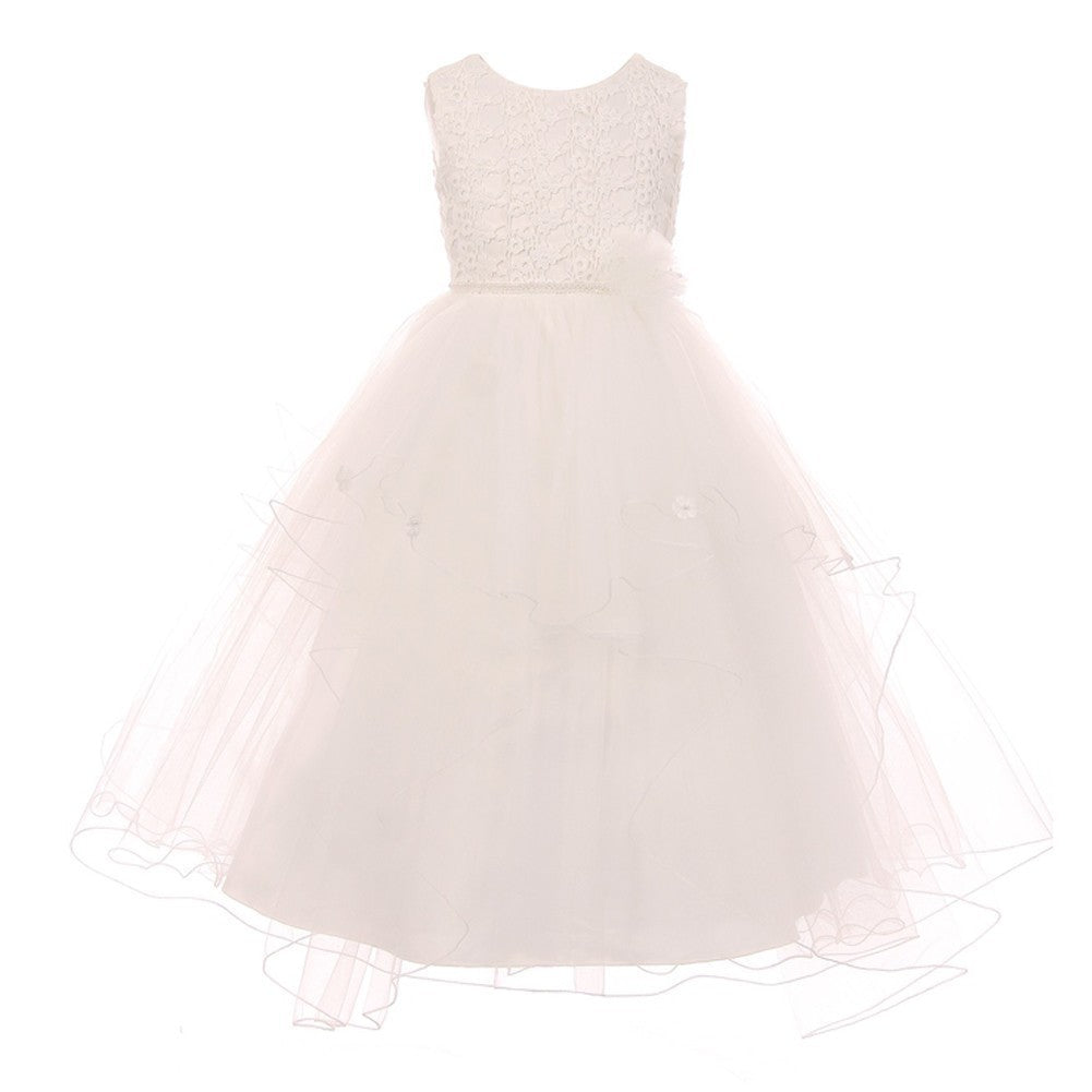 Ivory Pearl Flower Communion Dress for Girls - Multi-Layer Elegant Formal Gown Size 8-16 | Perfect for First Communion, Baptism, Wedding & Special Occasions