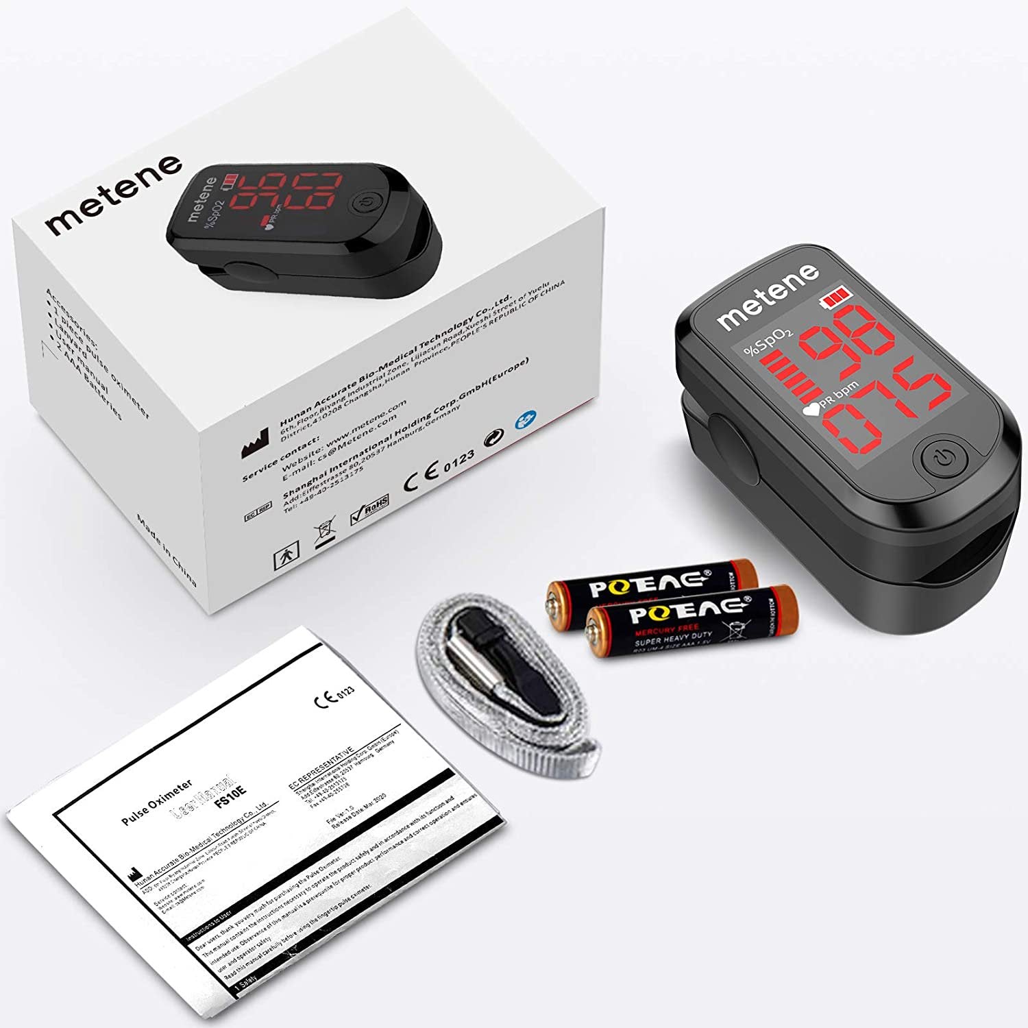 Pulse Oximeter Fingertip - Accurate Blood Oxygen Saturation & Heart Rate Monitor with LCD Display - Portable Spo2 Meter for Adults & Kids - Includes 2 Batteries & Lanyard (Matte Black) - Ideal for Home Use, Travel, Sports & Health Monitoring