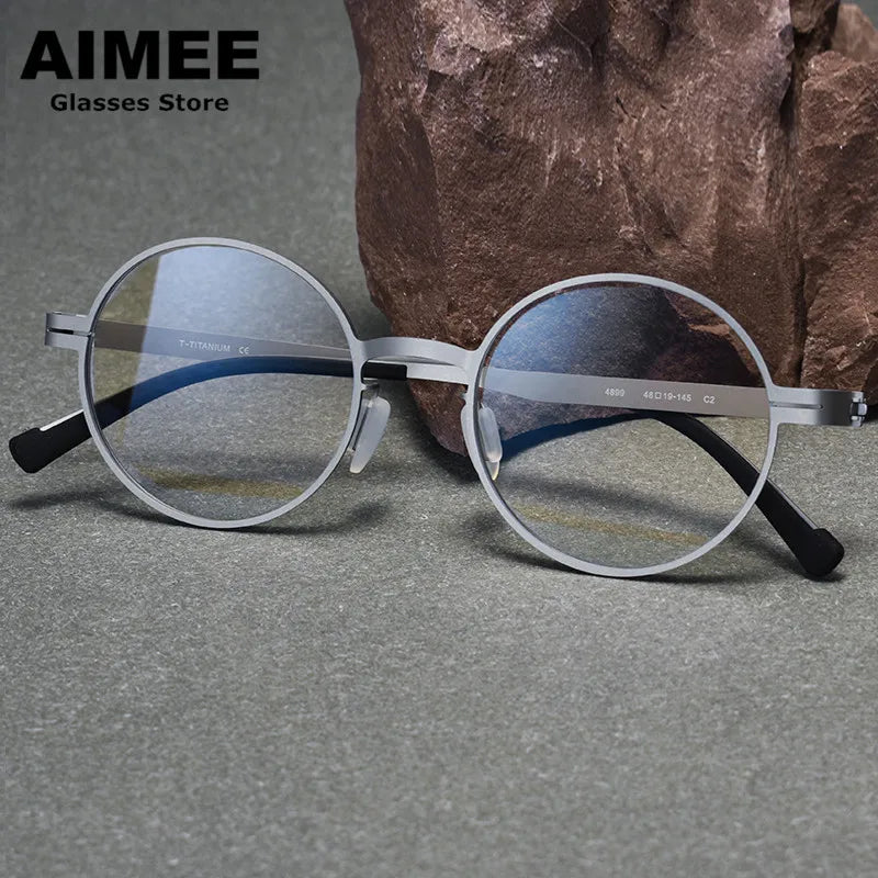Aimee Unisex Full Rim Round Screwless Titanium Eyeglasses 10723 - Lightweight Durable Frame for Men & Women - Perfect for Reading, Work, and Everyday Wear