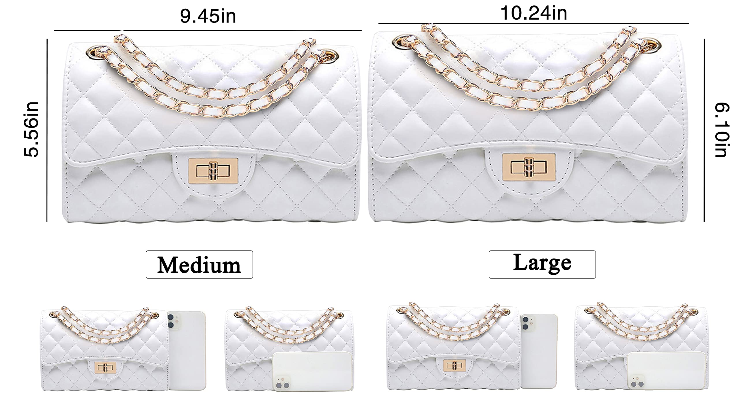 Women's Black Faux Leather Quilted Crossbody Bag with Chain Strap - Stylish Shoulder Purse & Clutch for Work, Travel & Evening Out