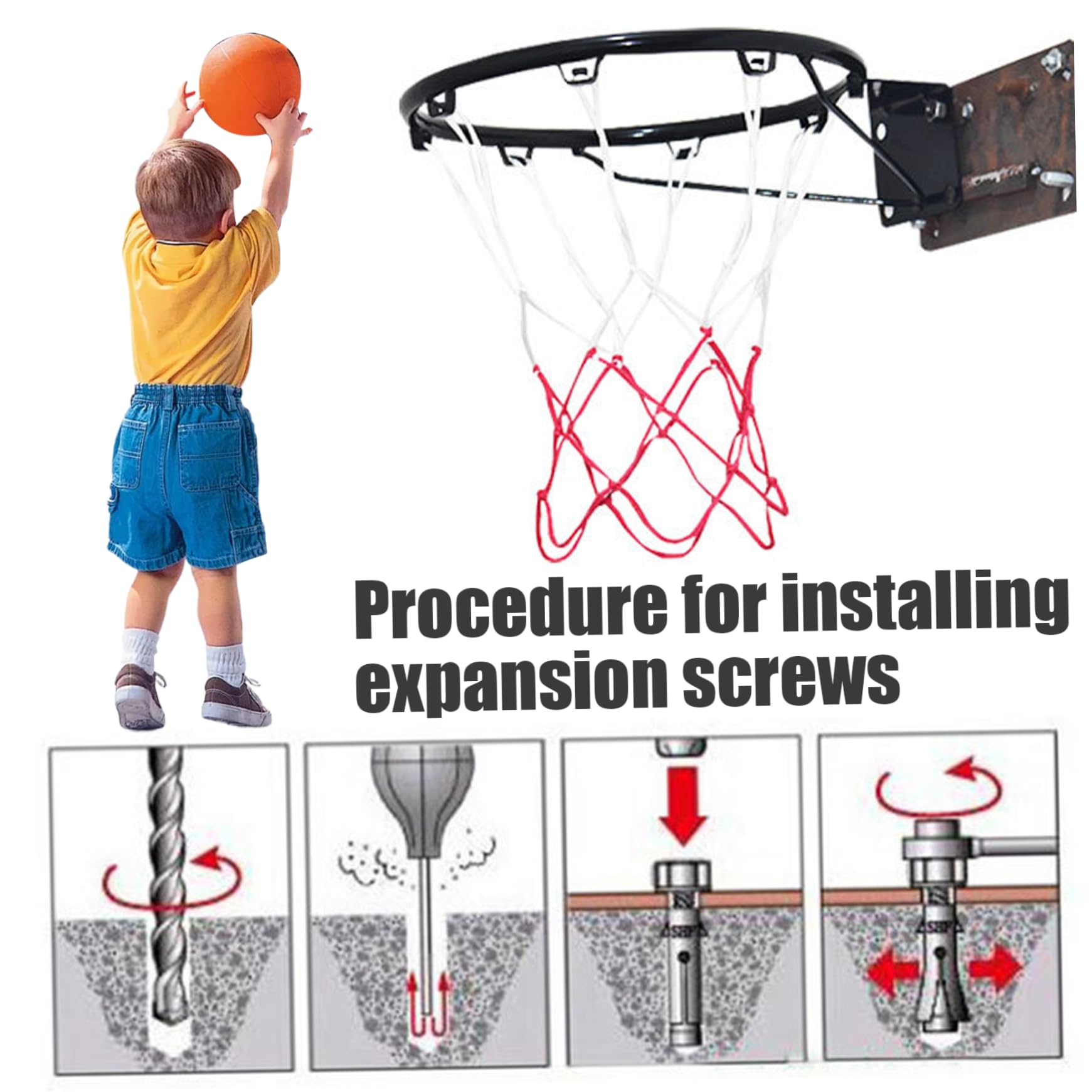 14 Inch Adjustable Height Wall Mounted Basketball Hoop - Shockproof Spring Basketball Rim for Kids & Adults - Perfect for Indoor & Outdoor Play, Driveway, Backyard, Gym & School Basketball Training